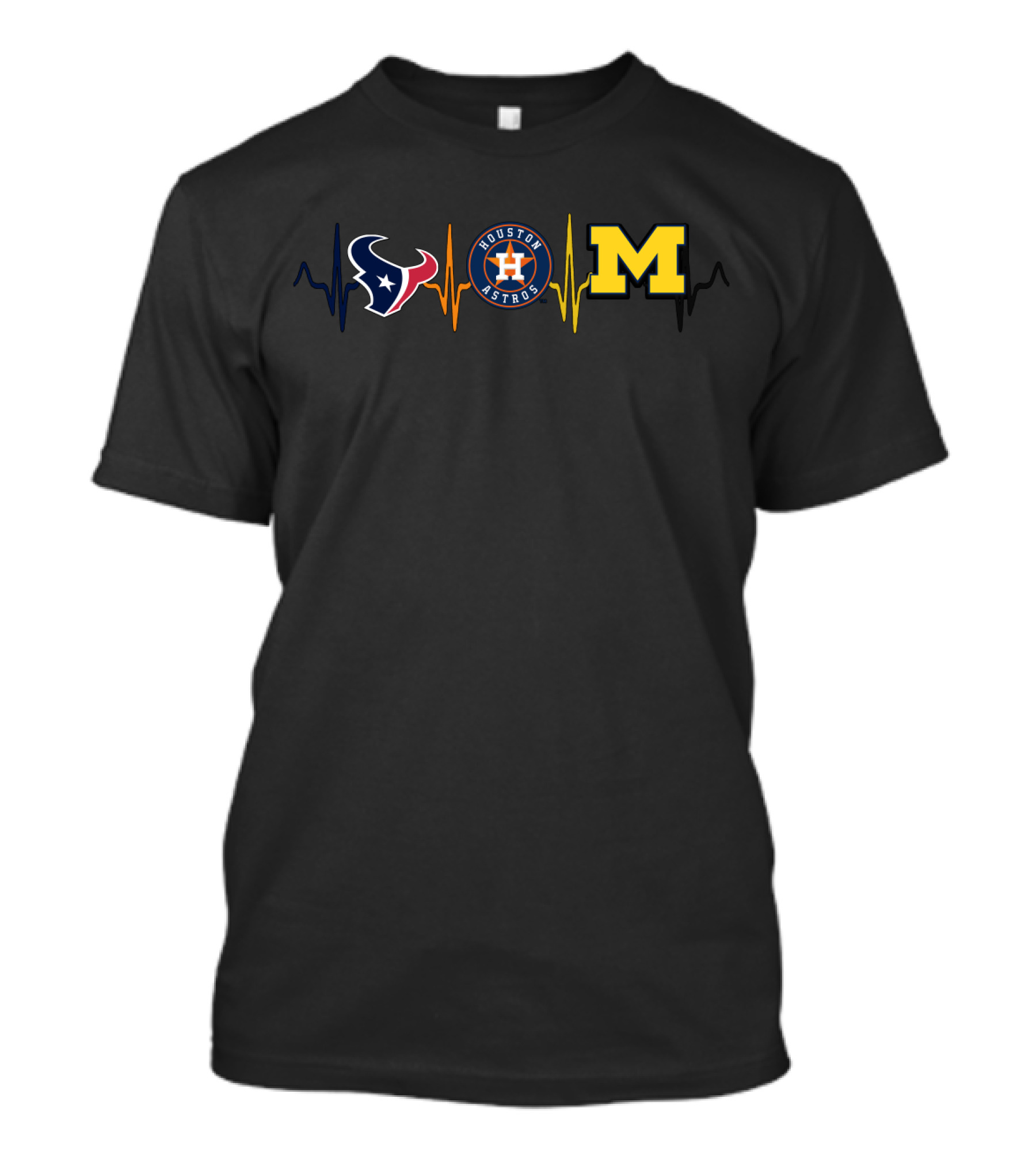 Houston Texans And Astros With Michigan Wolverines Heartbeat T-Shirt