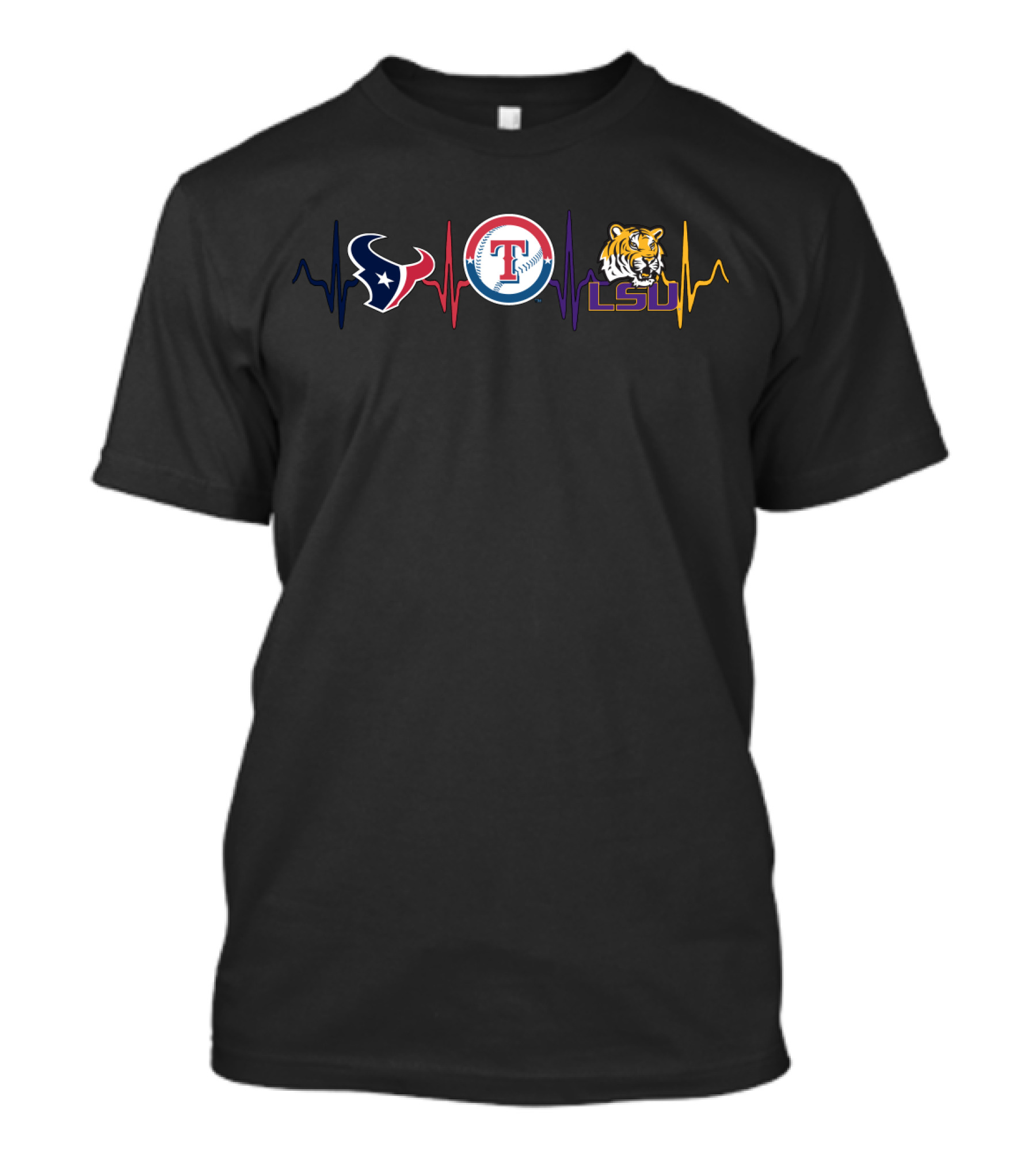Love Texans Rangers Lsu Tigers Heartbeat T-Shirt