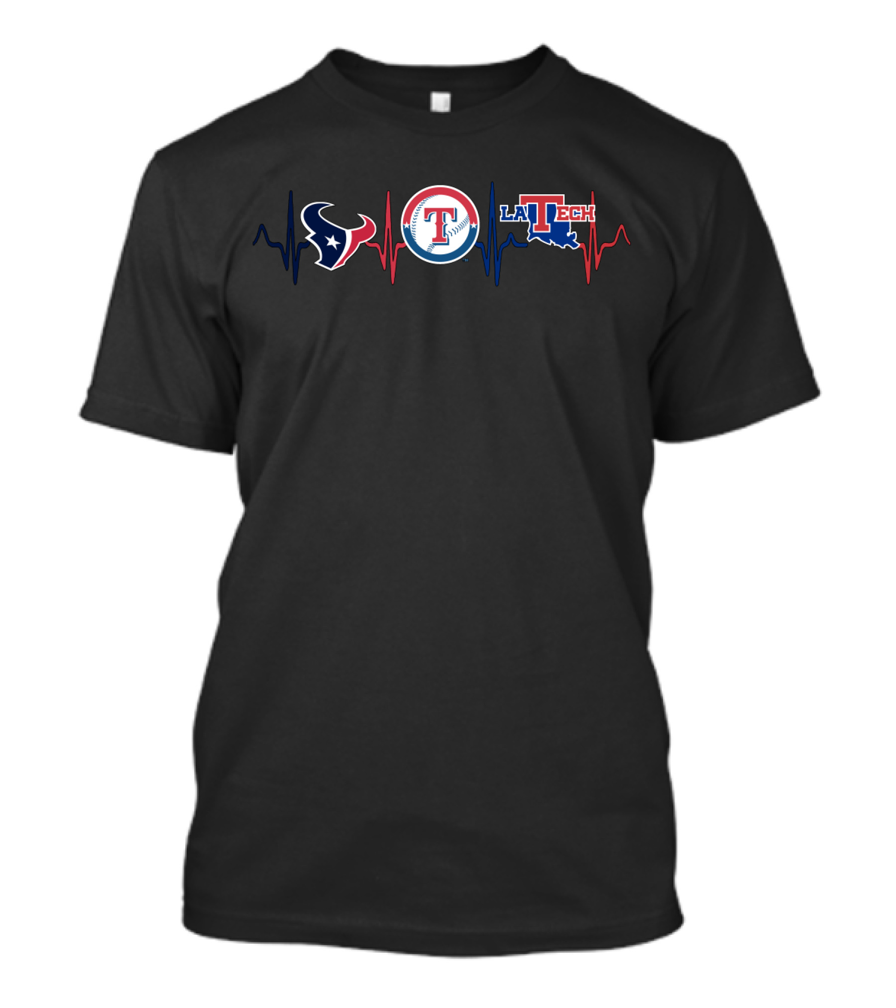 Love Texans Texas Rangers La Tech Logos Heartbeat T-Shirt