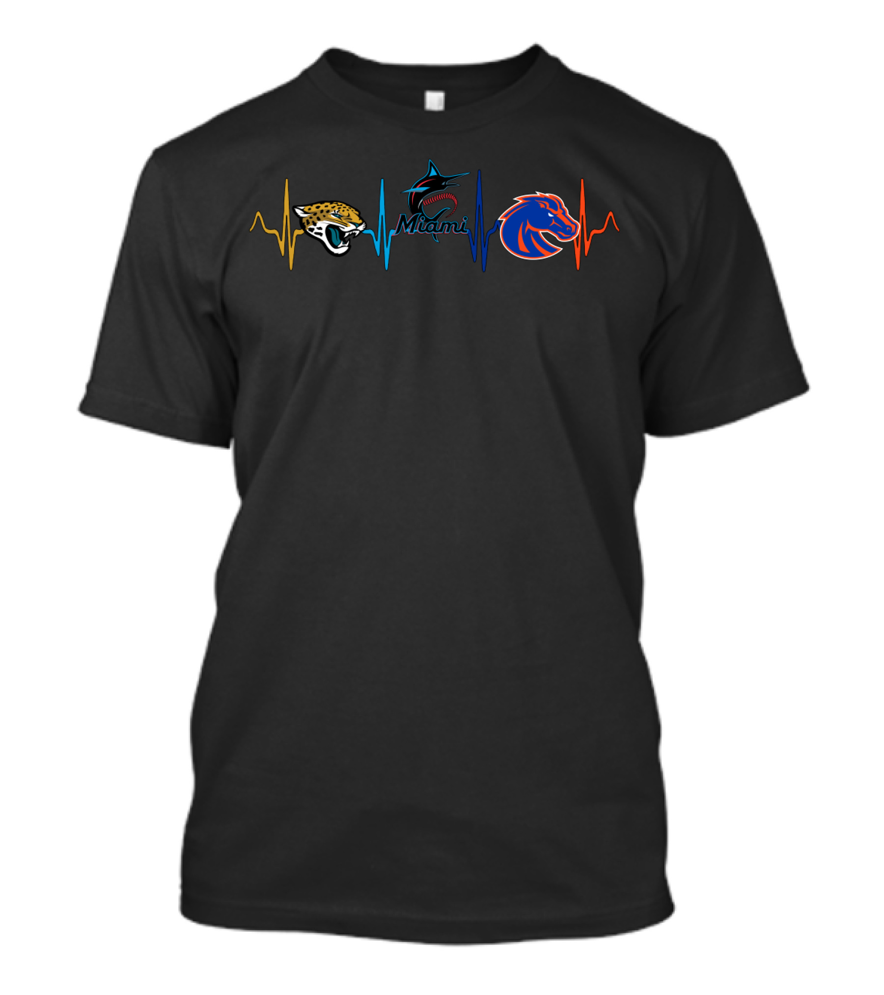 Love Jaguars Miami Marlins Bsb Broncos Heartbeat T-Shirt