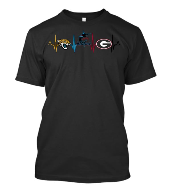 Jacksonville Jaguars Miami Marlins Georgia Bulldogs Heartbeat T-Shirt