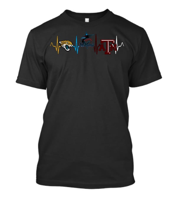 Jacksonville Jaguars Miami Marlins Texas A&M Heartbeat T-Shirt