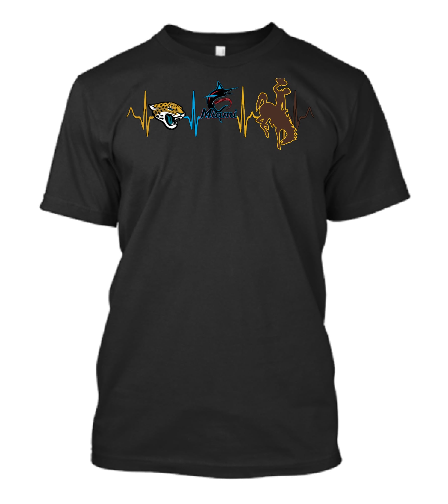 Jacksonville Jaguars Miami Marlins Wyoming Cowboys Heartbeat T-Shirt