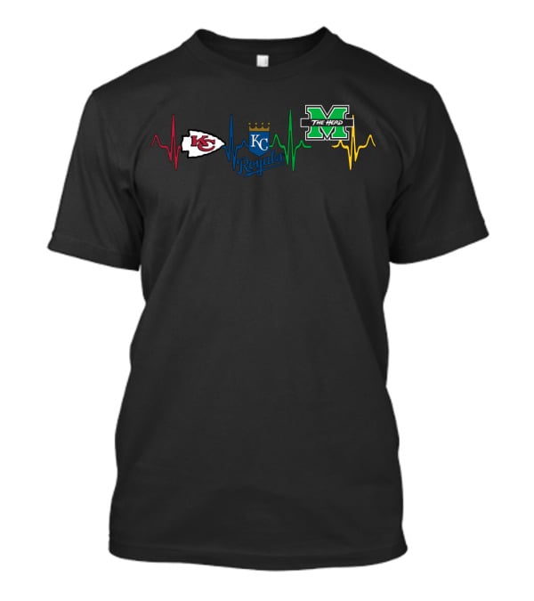 Kansas City Chiefs And Royals With Marshall Thundering Herd Heartbeat T-Shirt
