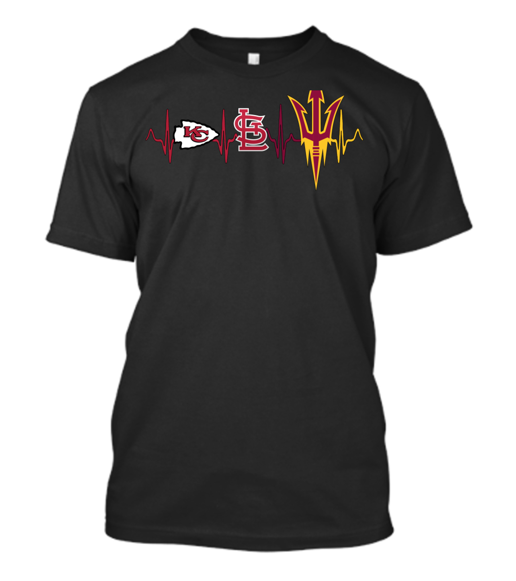 Kansas City Chiefs St. Louis Cardinals Arizona State Sun Devils Heartbeat T-Shirt