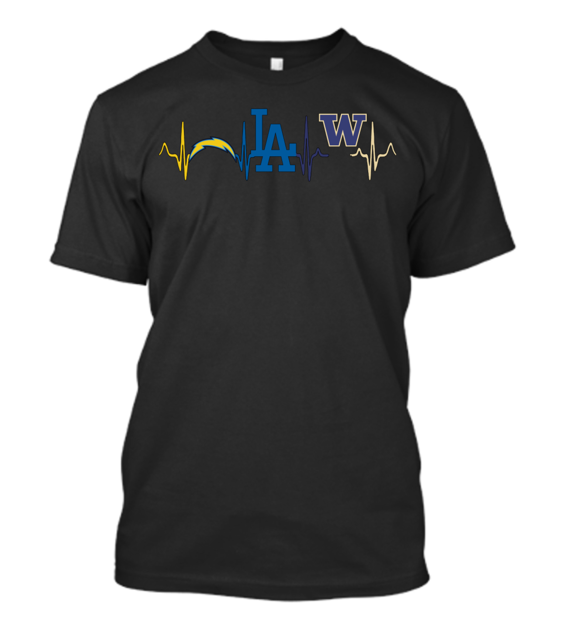 Love Chargers Dodgers Huskies Heartbeat T-Shirt