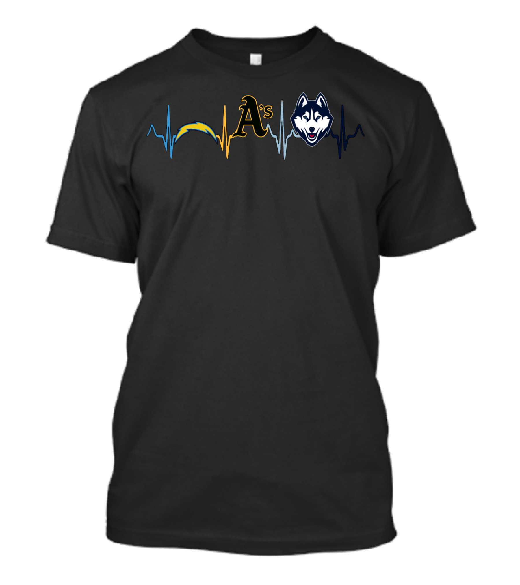 Love Chargers Athletics A's Huskies Heartbeat T-Shirt