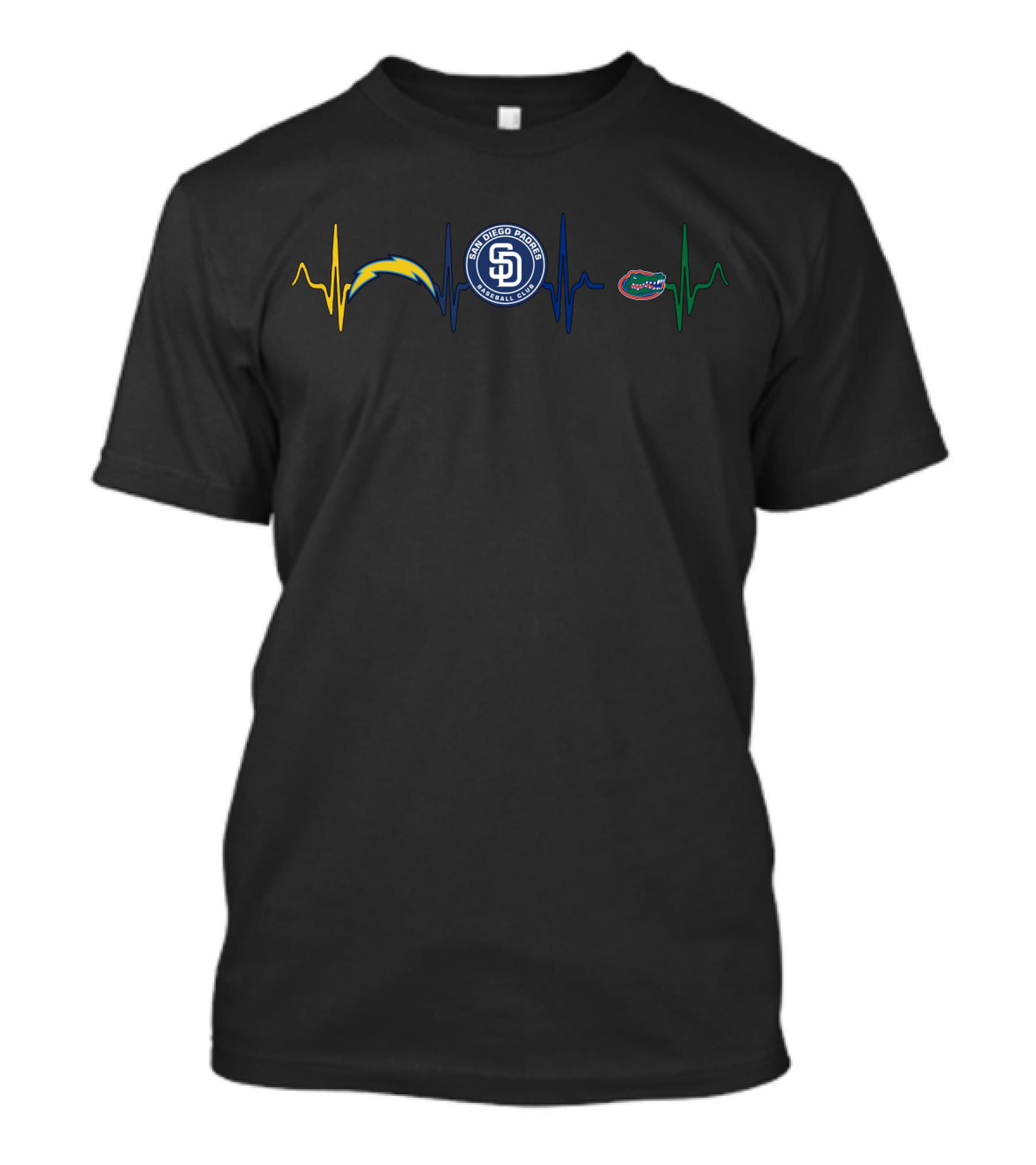 San Diego Chargers Padres Florida Gators Heartbeat Logo Combo T-Shirt