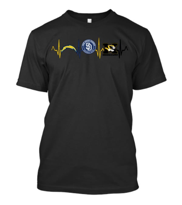 San Diego Chargers Padres Missouri Tigers Heartbeat T-Shirt