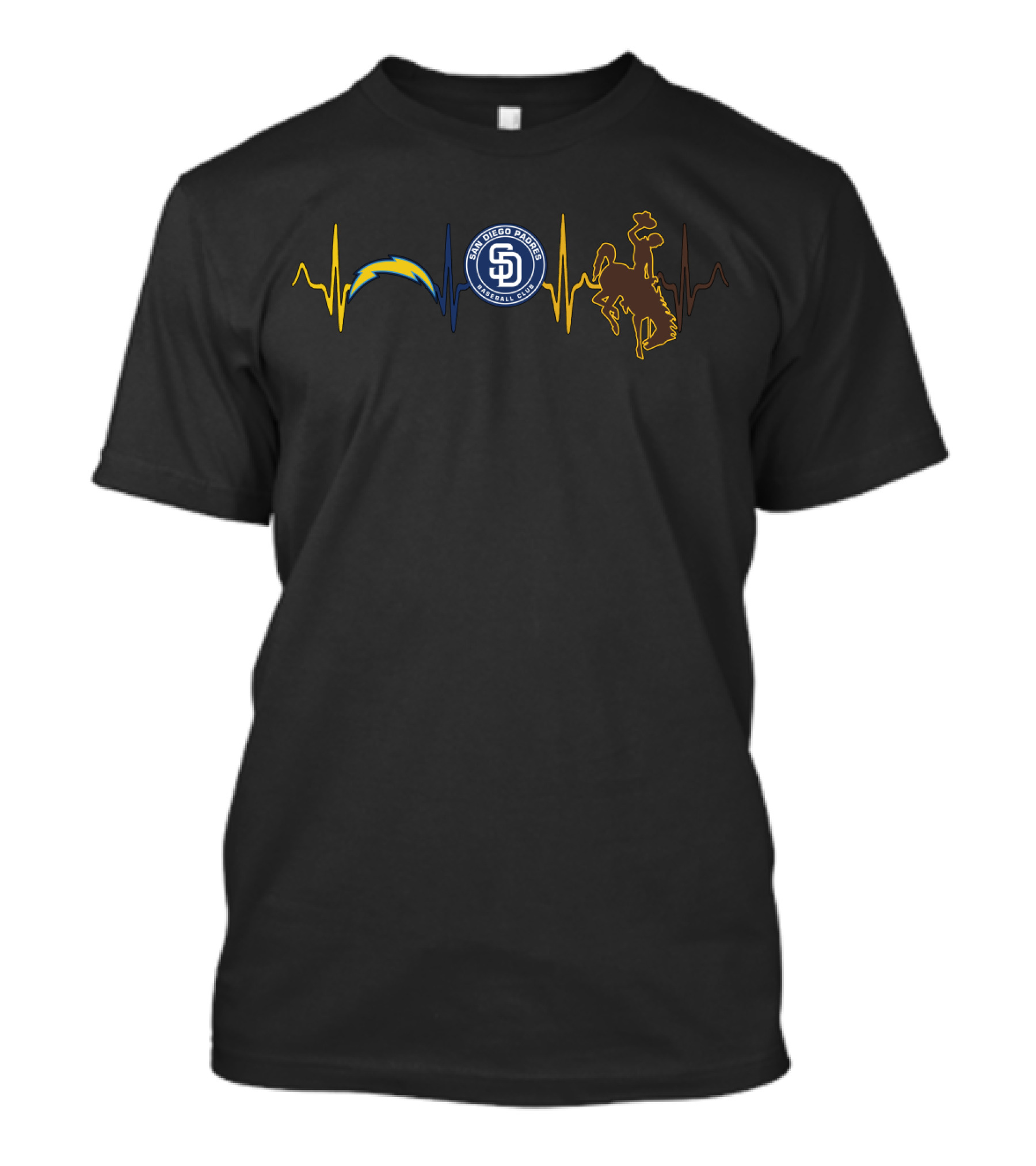 San Diego Chargers Padres Wyoming Cowboys Heartbeat T-Shirt