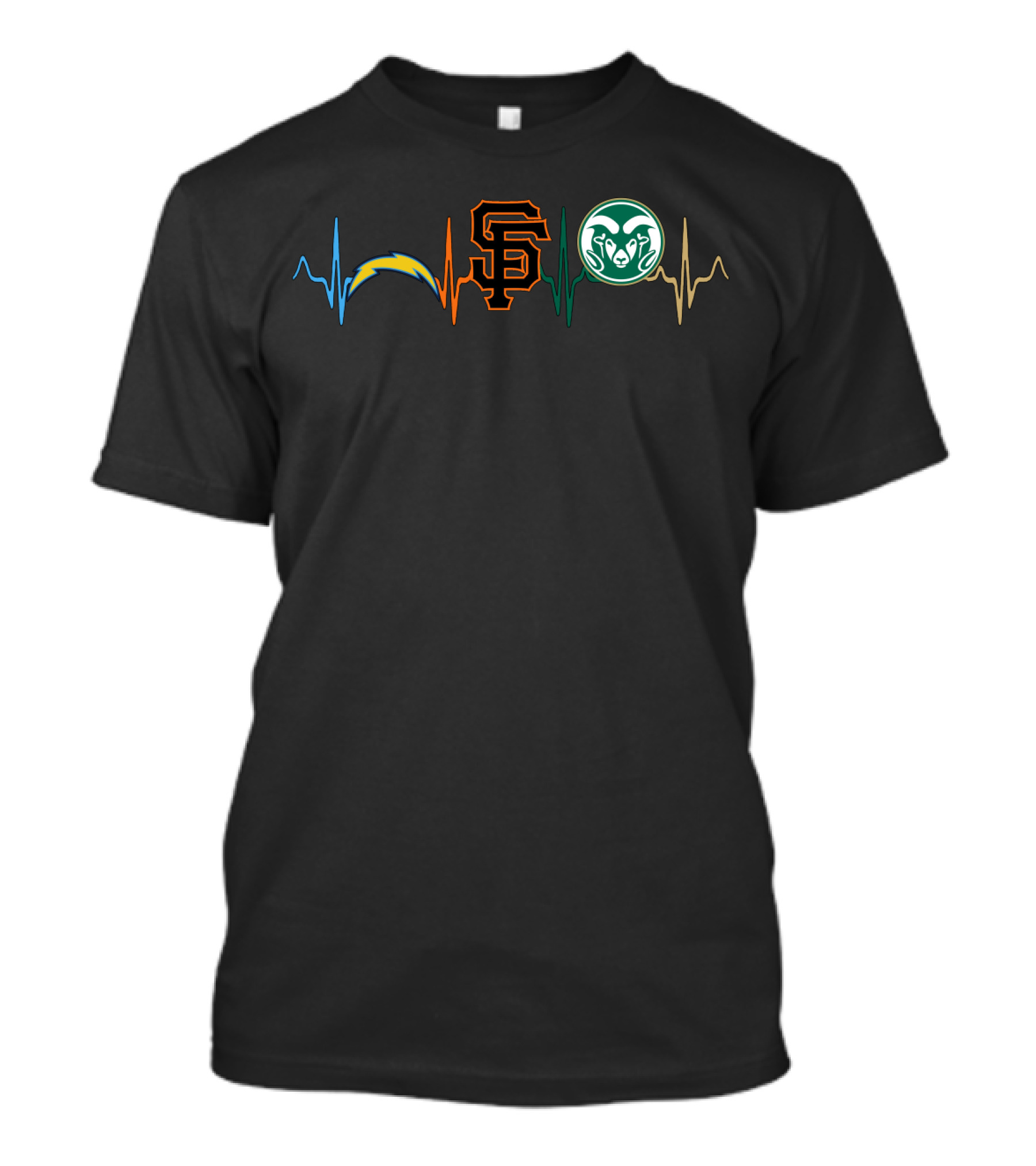 Love Chargers Giants Csu Rams Heartbeat T-Shirt
