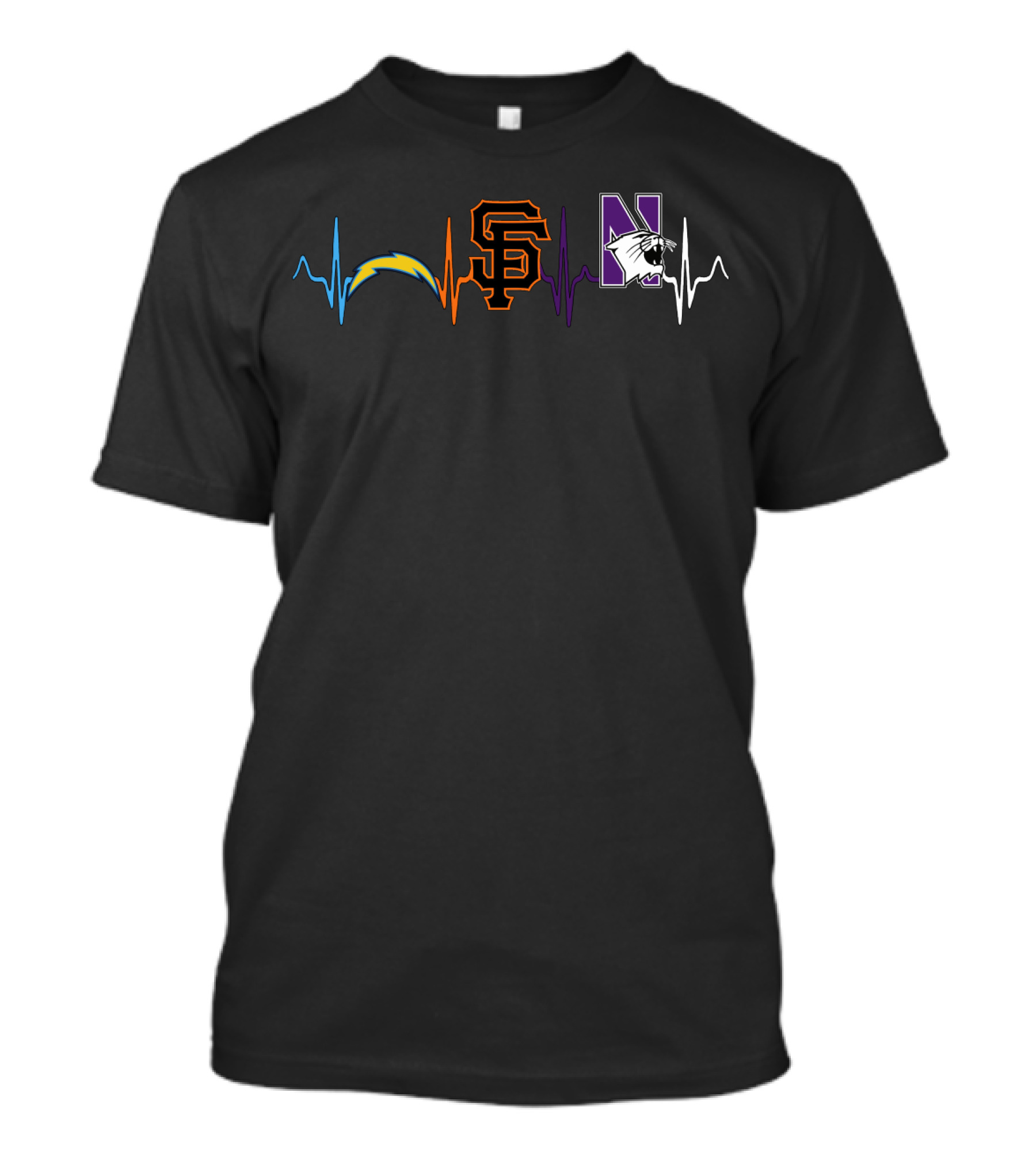 Los Angeles Chargers San Francisco Giants Northwestern Wildcats Heartbeat T-Shirt