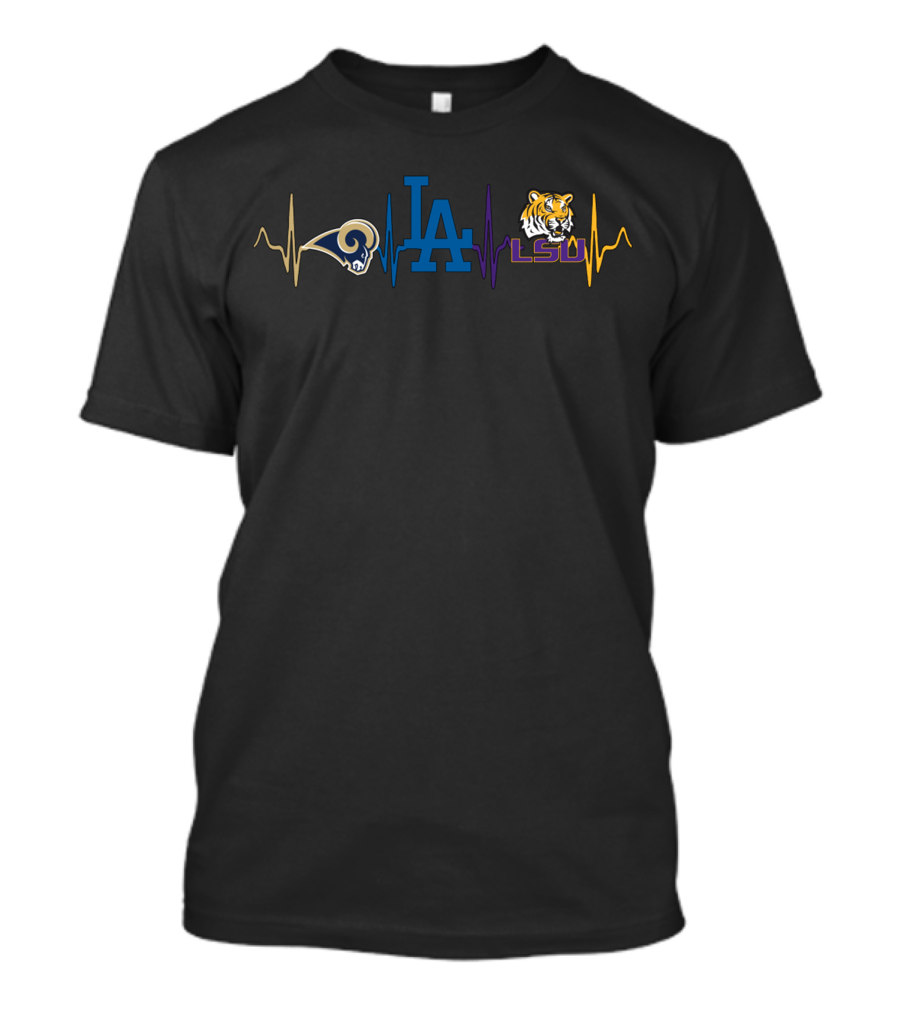 Love Rams Dodgers Lsu Heartbeat T-Shirt