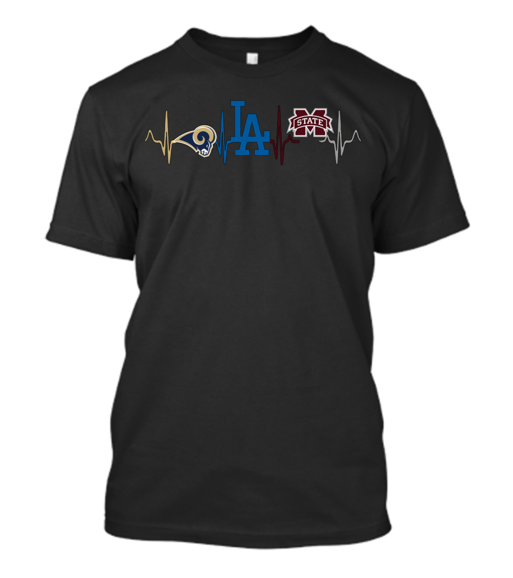 Love Los Angeles Rams La Dodgers Mississippi State Bulldogs Heartbeat T-Shirt
