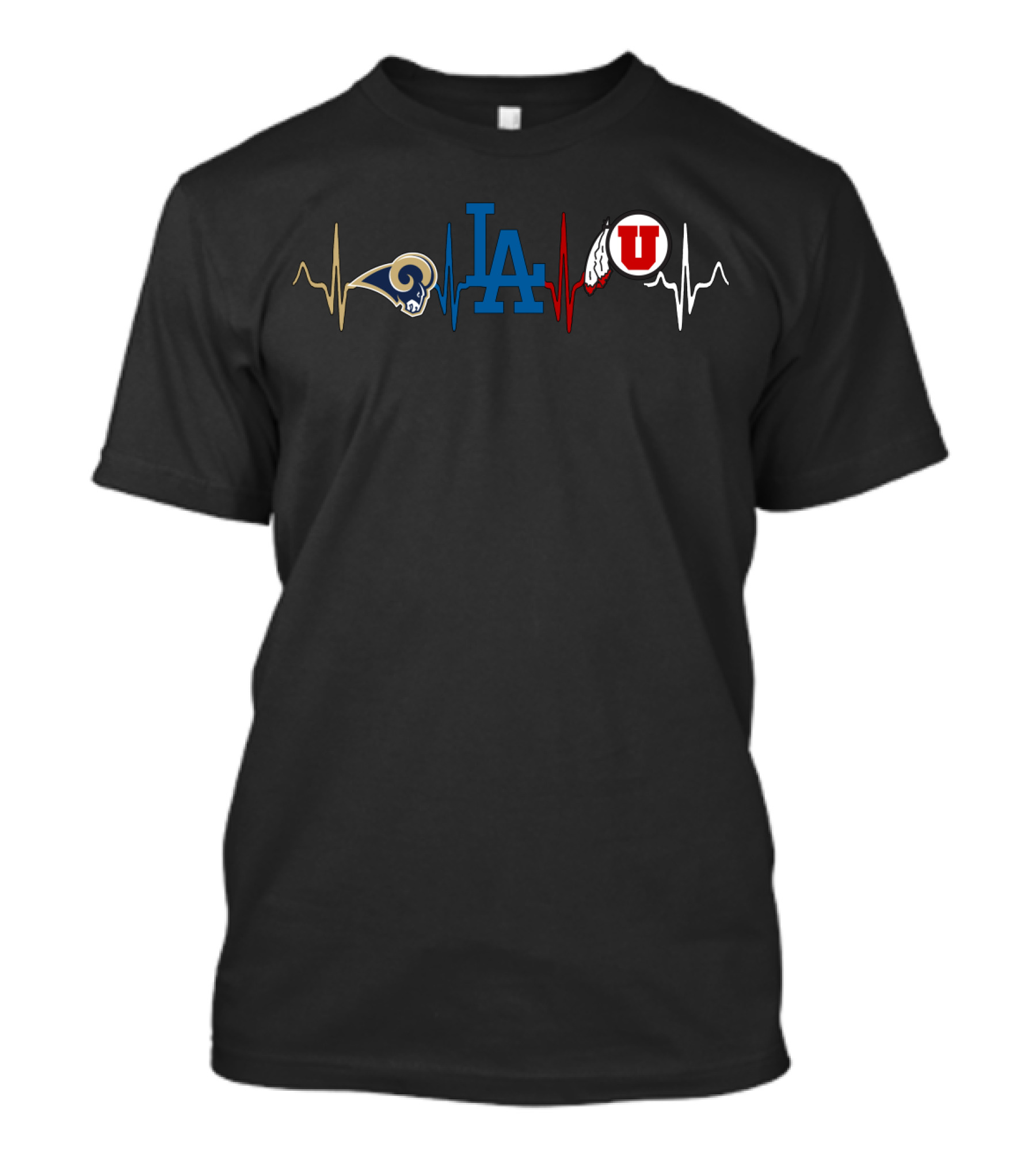 Love Los Angeles Rams Dodgers Utah Utes Heartbeat T-Shirt