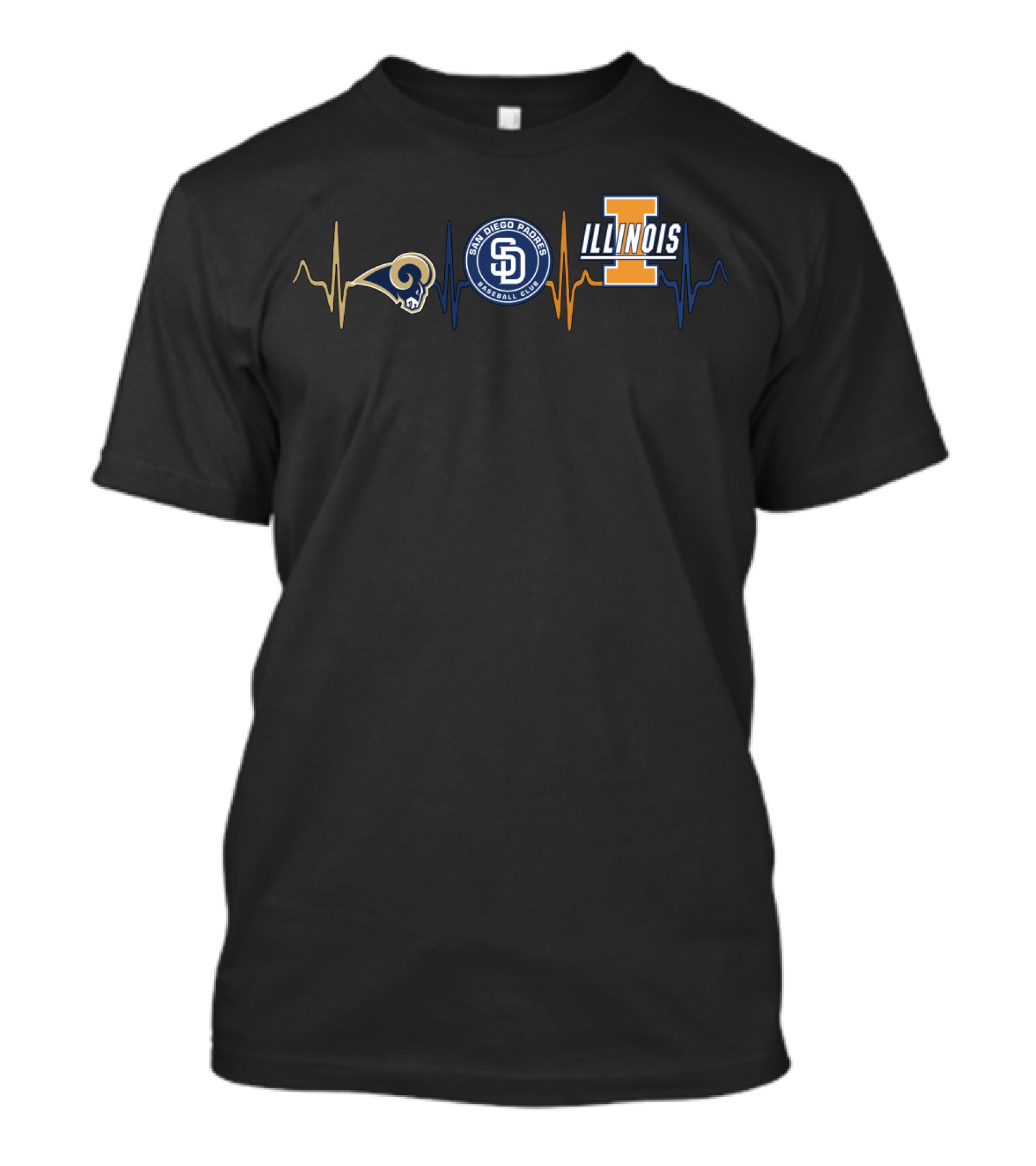 Los Angeles Rams San Diego Padres Illinois Fighting Illini Heartbeat T-Shirt