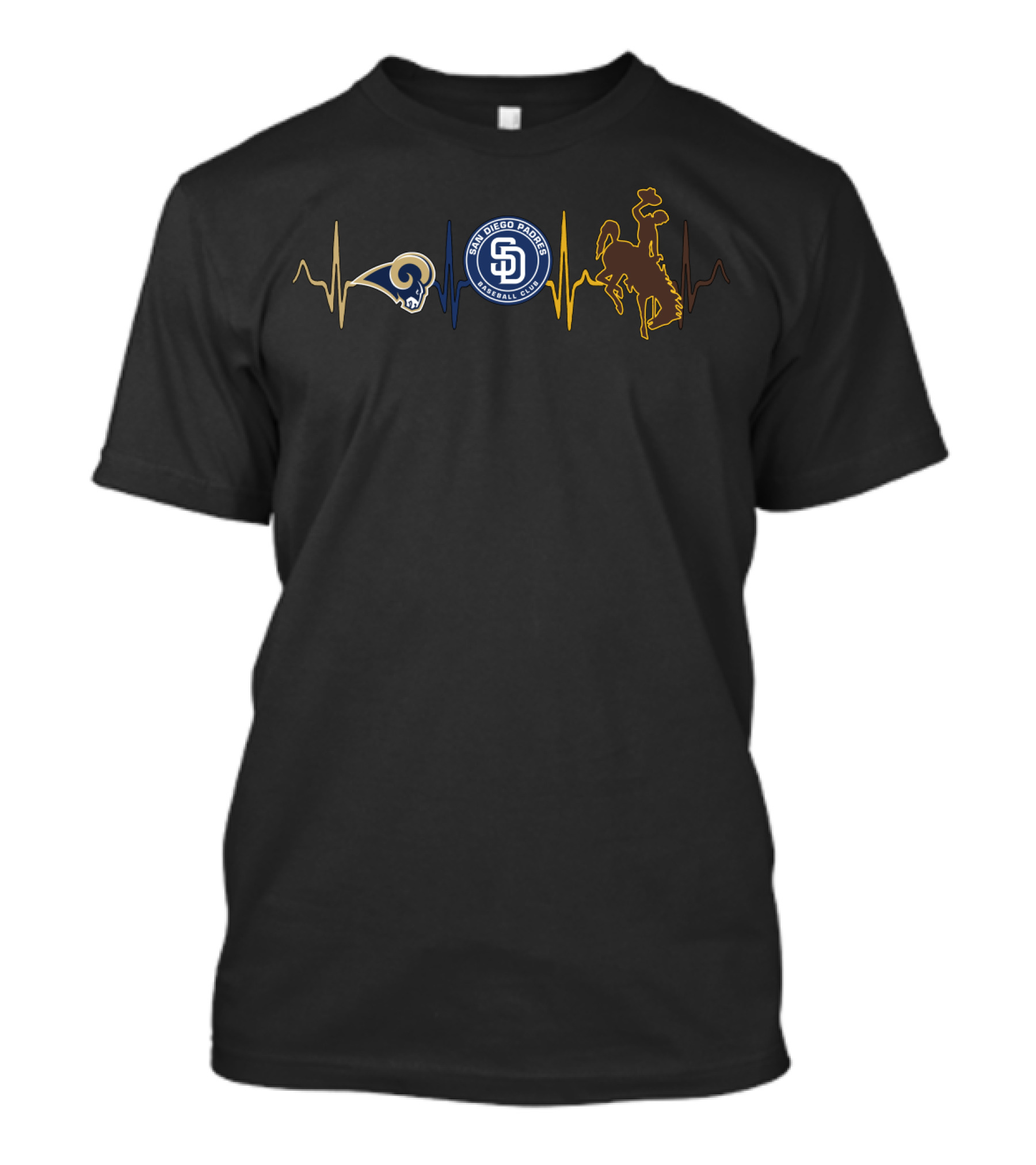 Rams Padres Cowboys Heartbeat Ekg T-Shirt