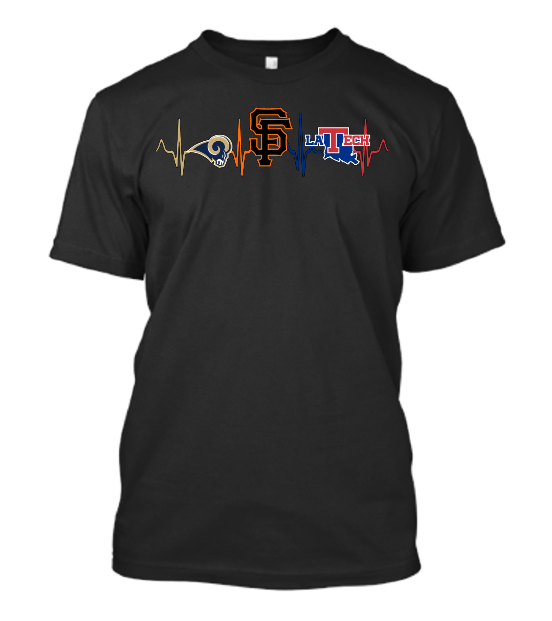 Rams Giants San Francisco Louisiana Tech Heartbeat T-Shirt