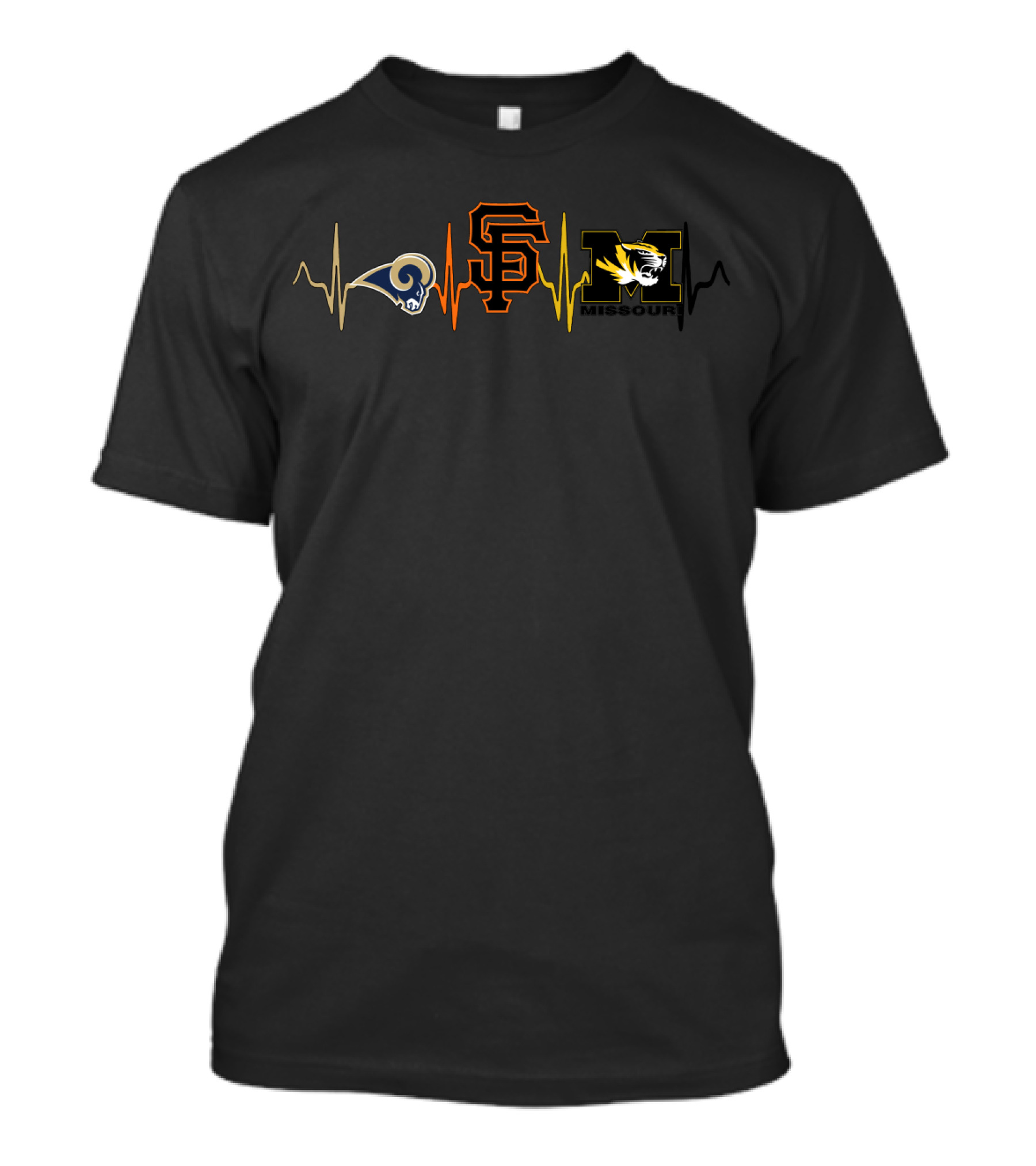 Love Rams San Francisco Giants Missouri Mizzou Tigers Heartbeat T-Shirt