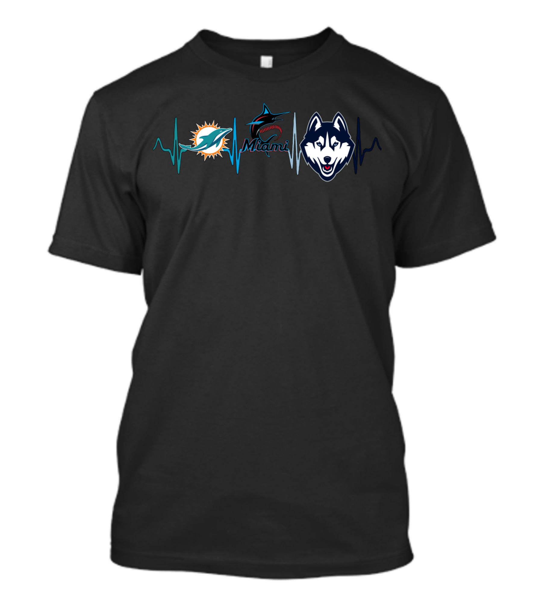 Miami Dolphins Marlins Huskies Heartbeat T-Shirt