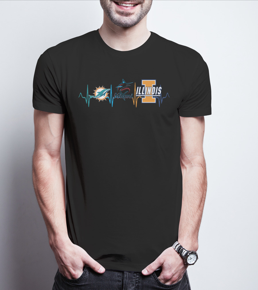 Miami Dolphins Marlins Illinois Heartbeat T-Shirt