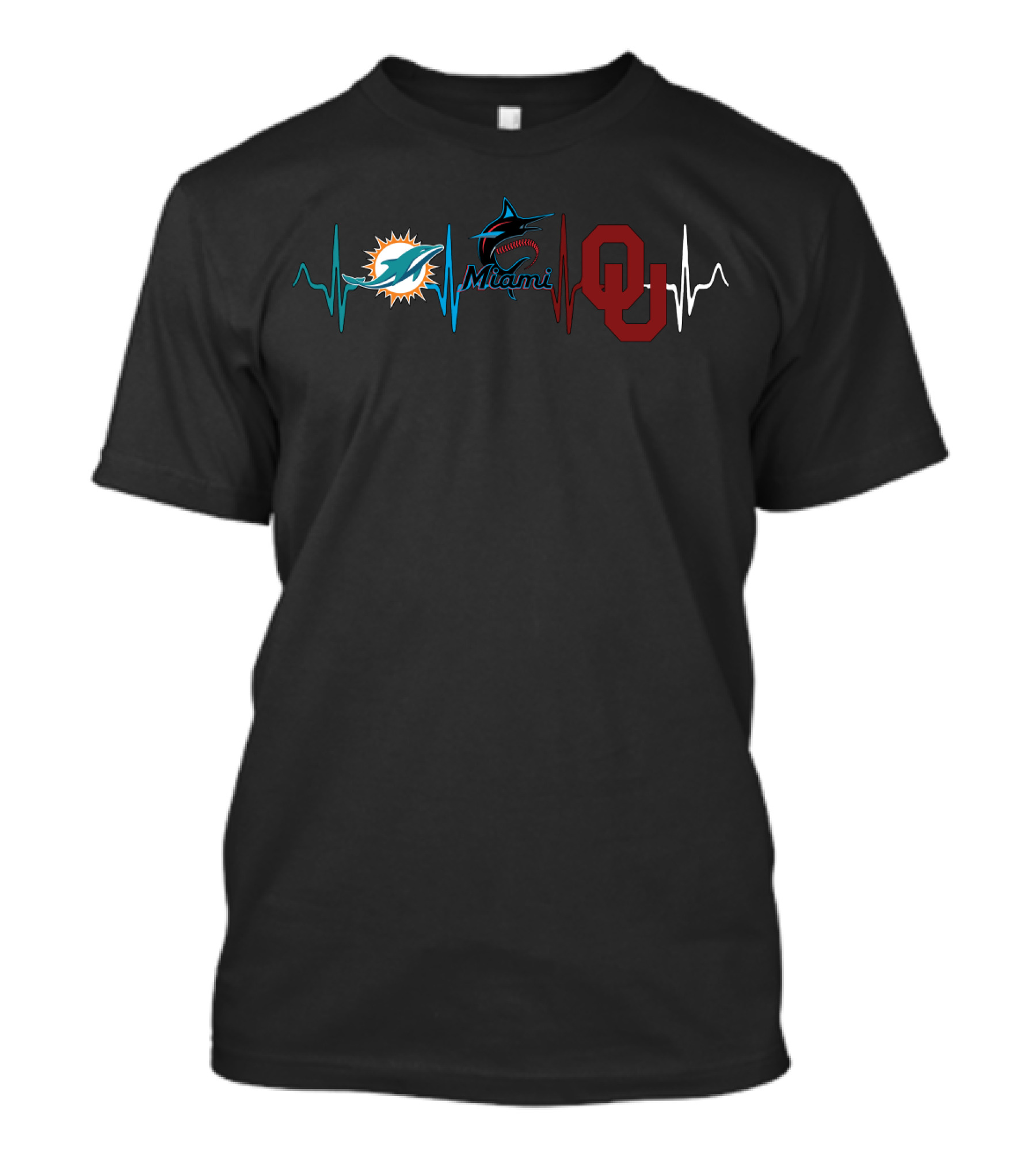 Miami Dolphins Marlins Oklahoma Sooners Heartbeat Combo T-Shirt