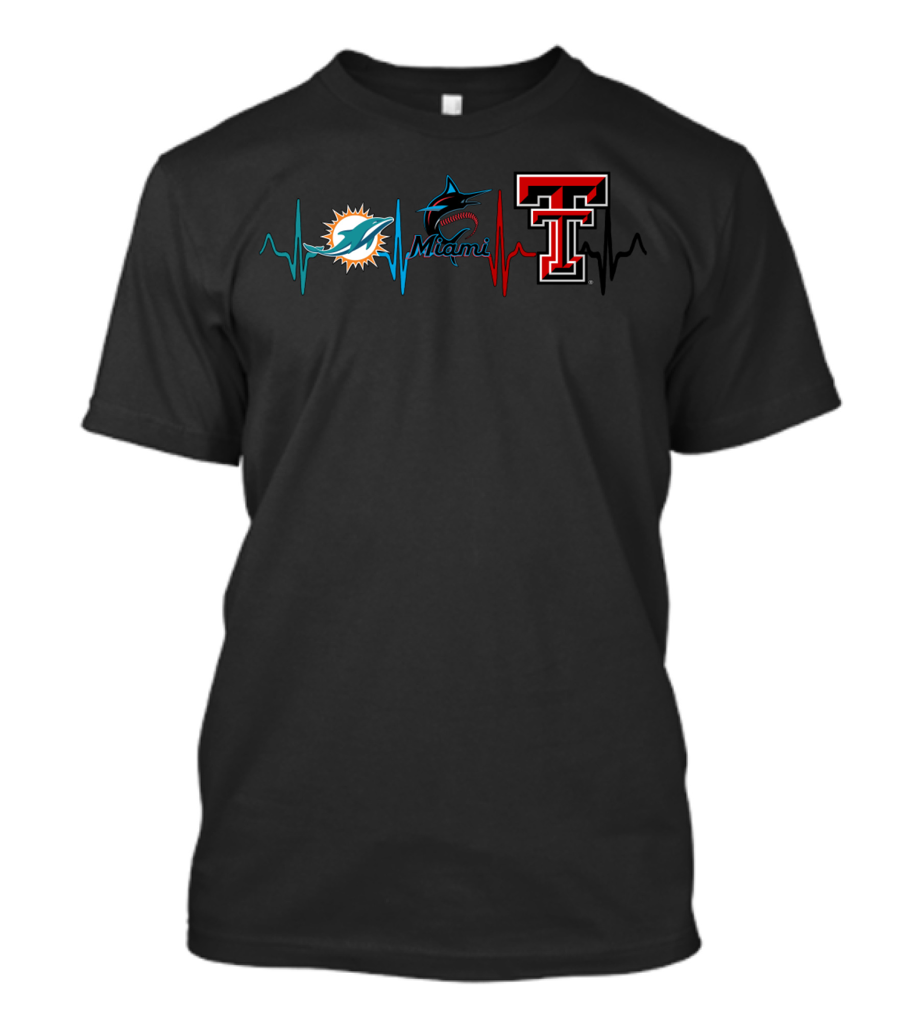 Miami Dolphins Marlins Texas Tech Heartbeat T-Shirt
