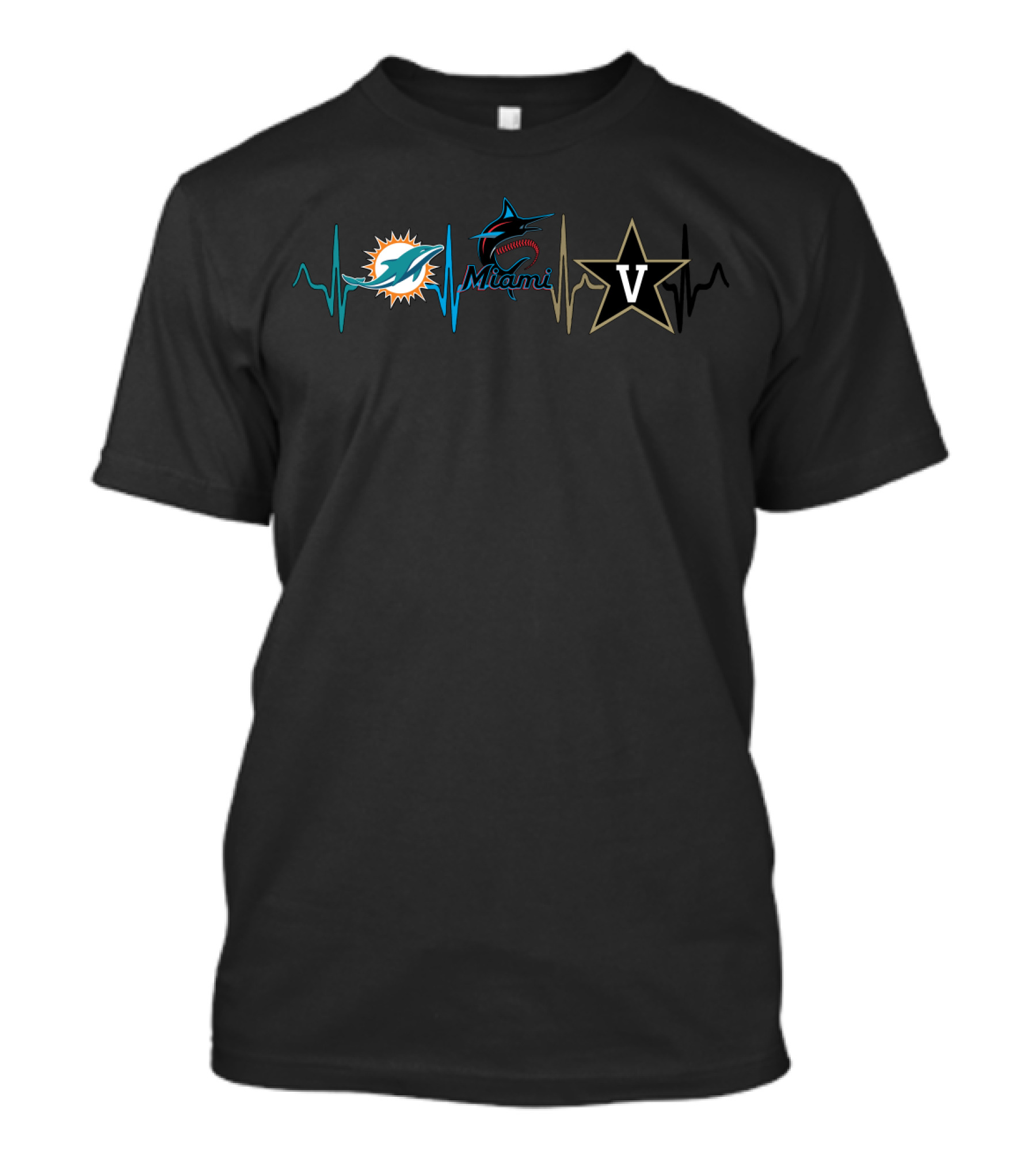 Miami Dolphins Marlins Vanderbilt Commodores Heartbeat T-Shirt