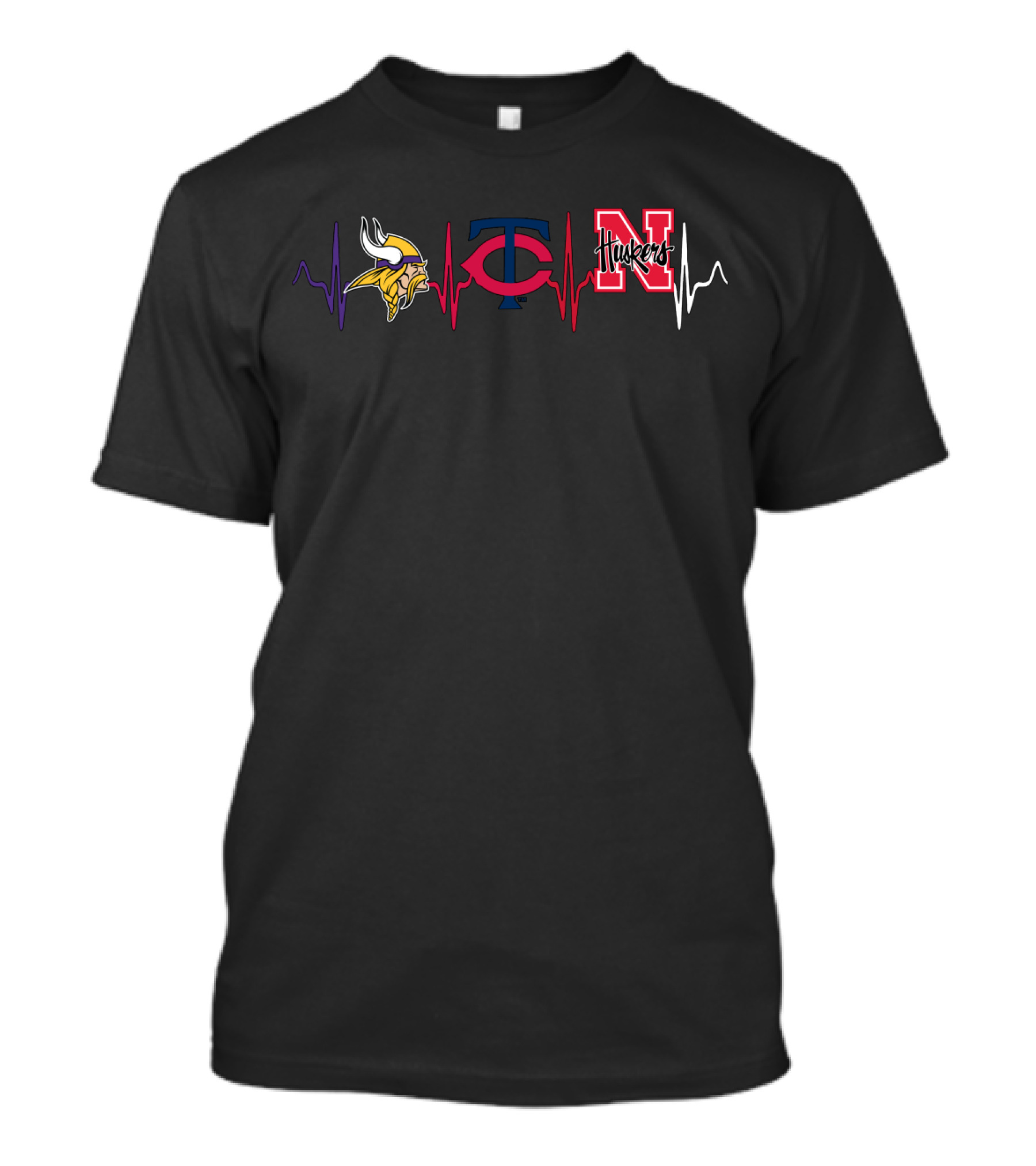 Minnesota Vikings Twins Nebraska Cornhuskers Heartbeat T-Shirt