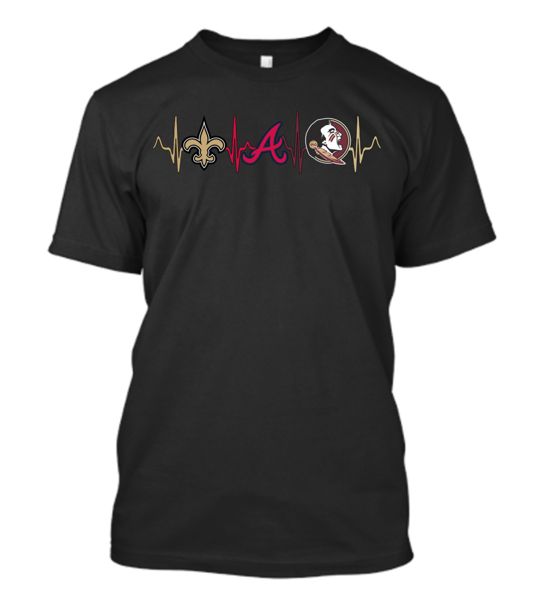 Love Saints Atlanta Braves Florida State Seminoles Heartbeat T-Shirt