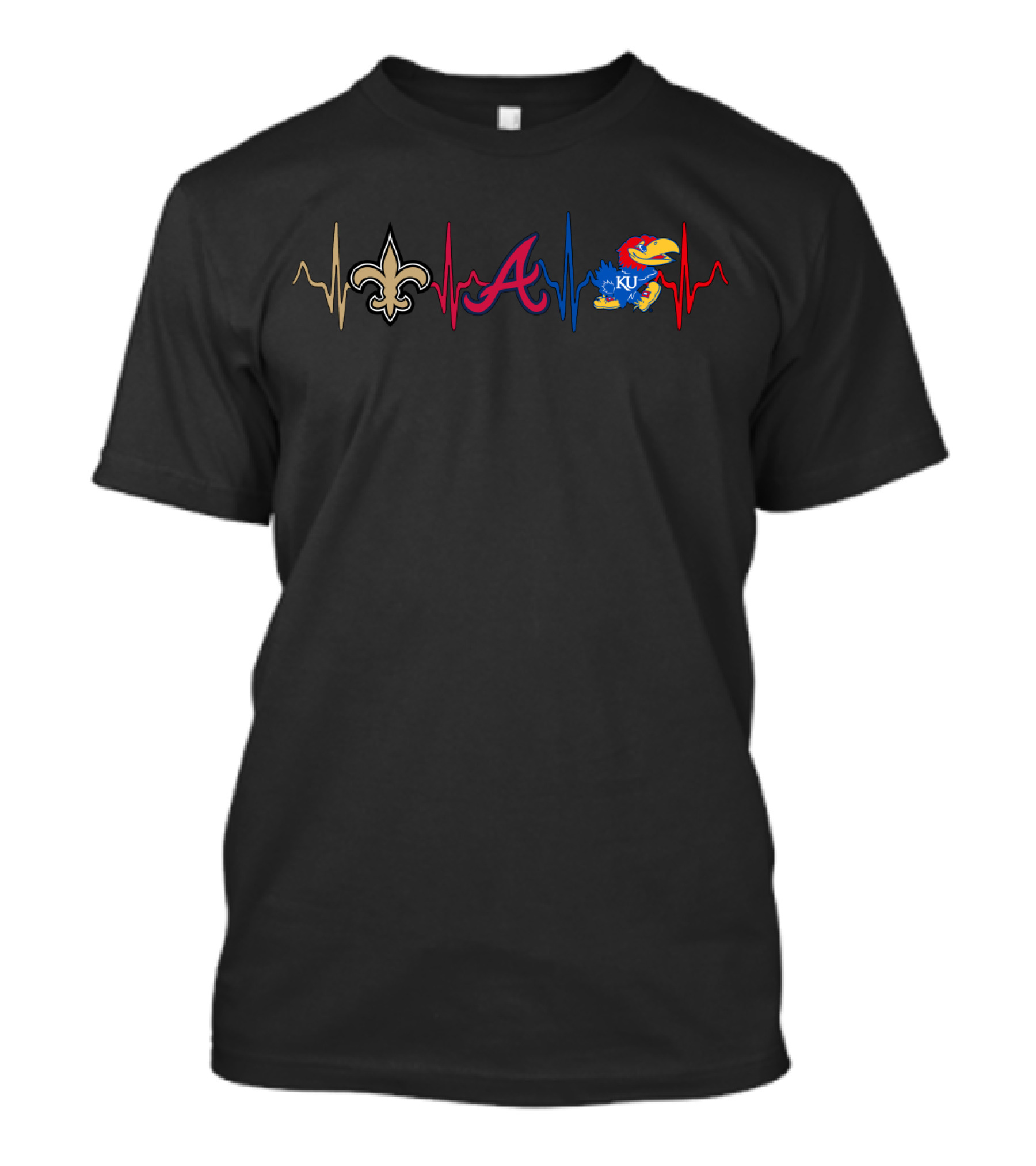 Saints Braves Jayhawks Heartbeat Kj T-Shirt