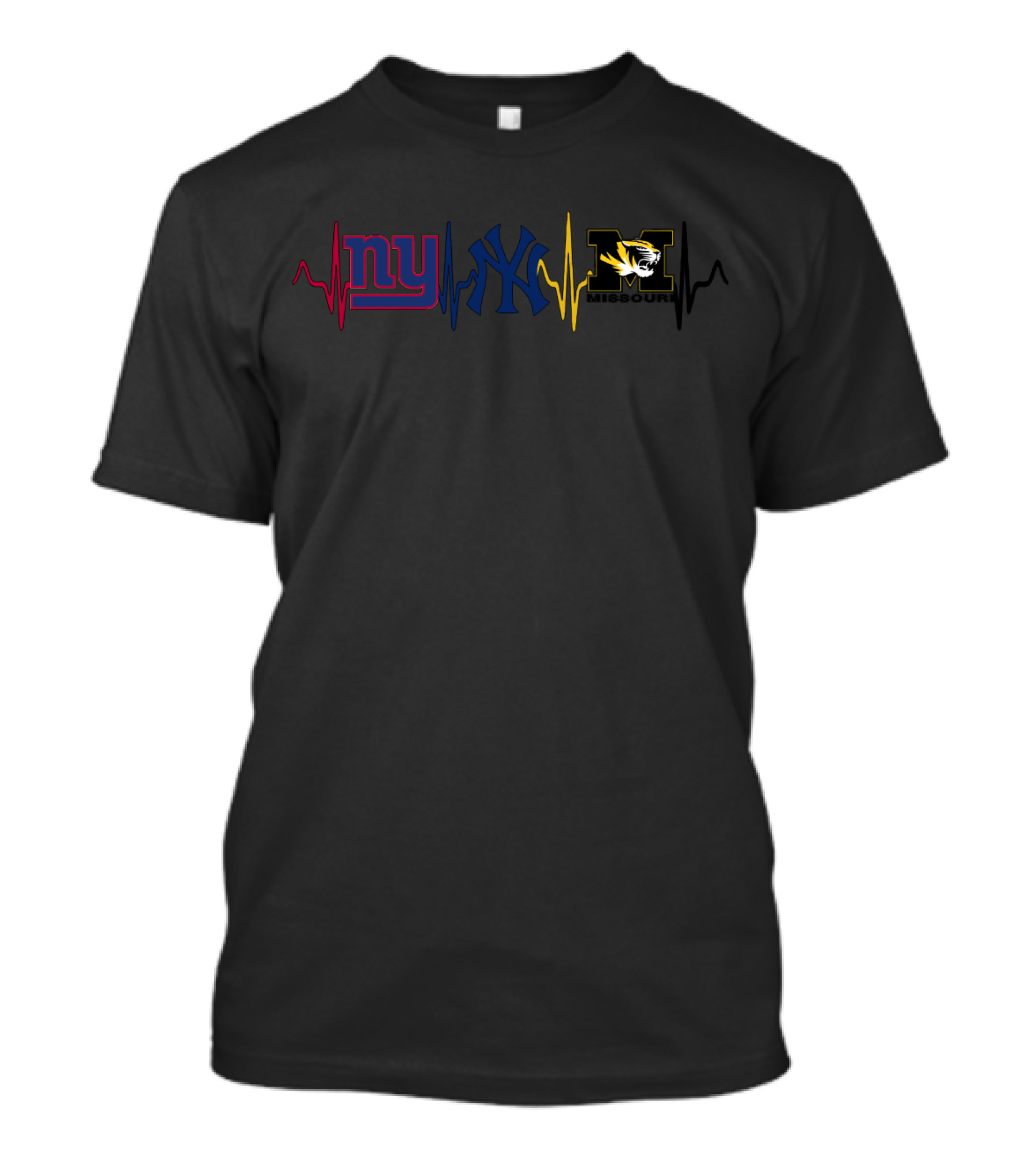 Love New York Giants Yankees Missouri Tigers Heartbeat T-Shirt