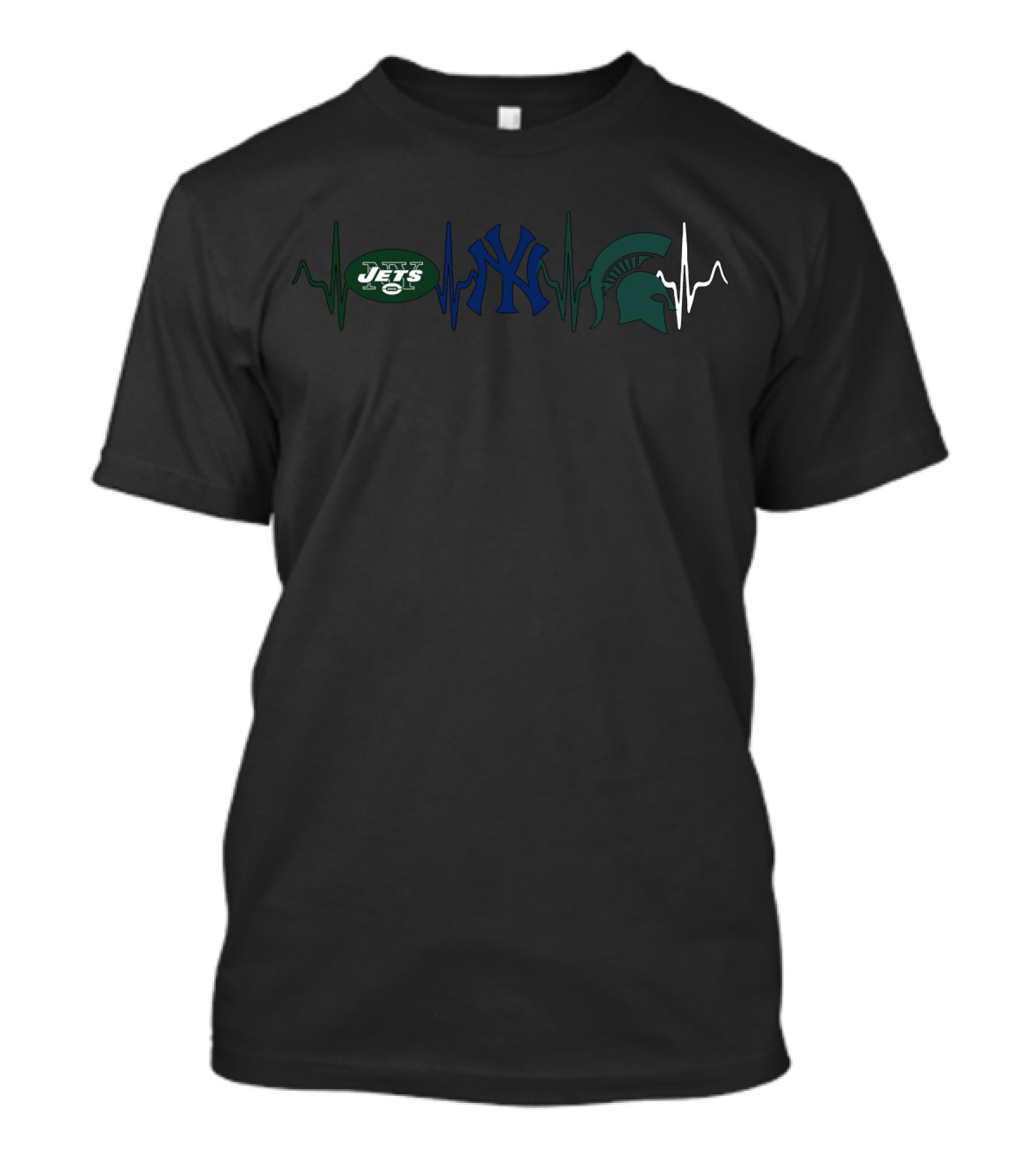 Love Jets Yankees Spartans Heartbeat T-Shirt