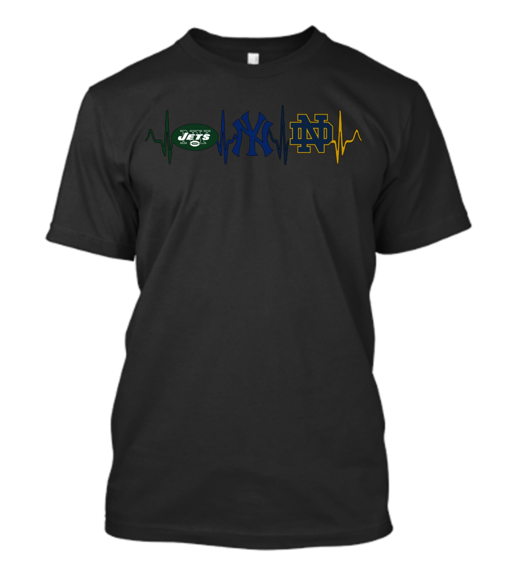 Love New York Jets Yankees Notre Dame Fighting Irish Heartbeat T-Shirt
