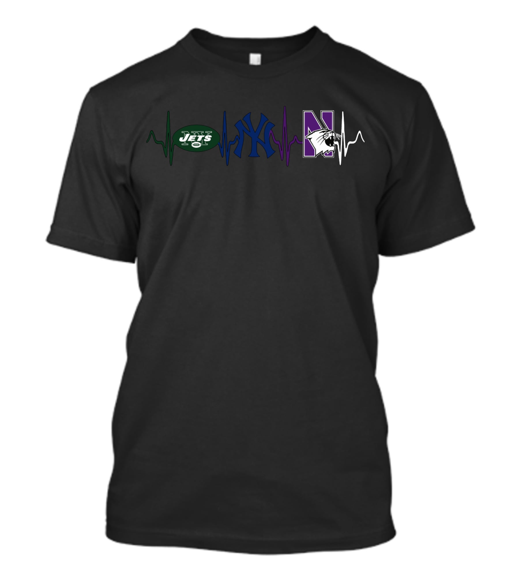 Love Jets Yankees Northwestern Wildcats Heartbeat T-Shirt