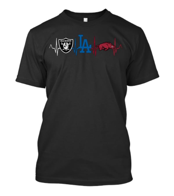 Raiders Dodgers Ar Heartbeat Iconic Logos T-Shirt