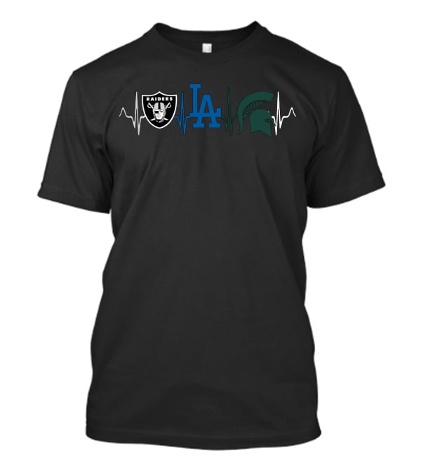 Raiders Dodgers Spartans Heartbeat T-Shirt