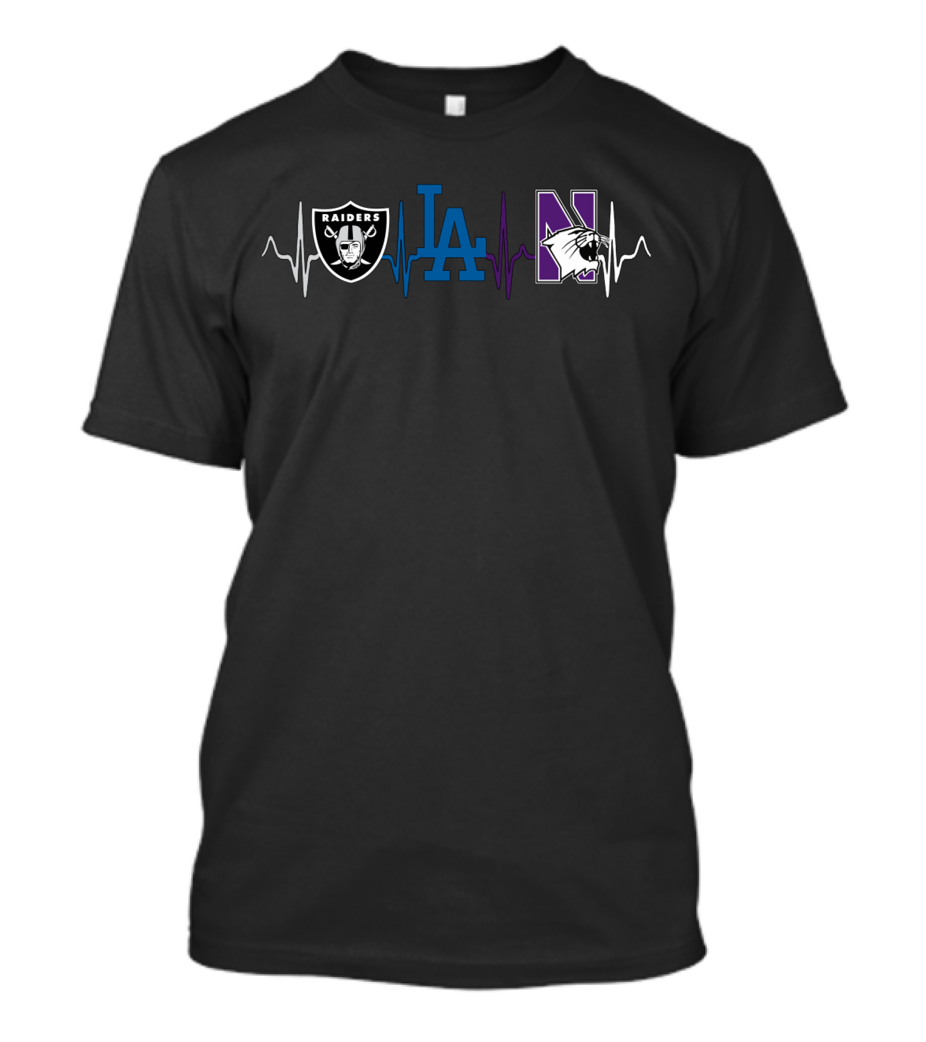 Raiders Dodgers Northwestern Wildcats Heartbeat T-Shirt