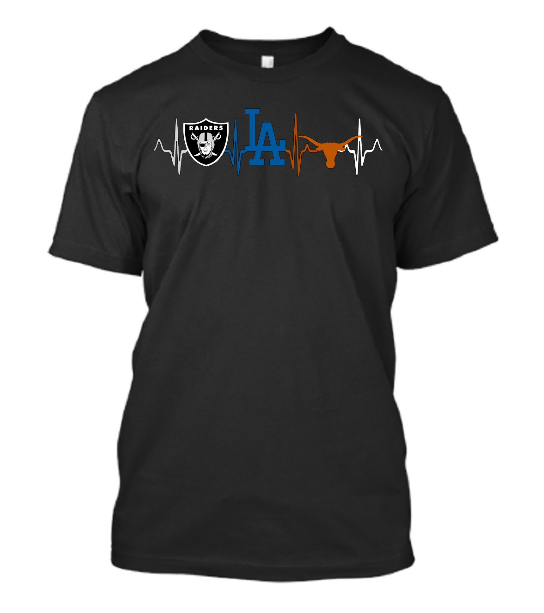 Raiders Dodgers Longhorns Heartbeat Logo Combination T-Shirt