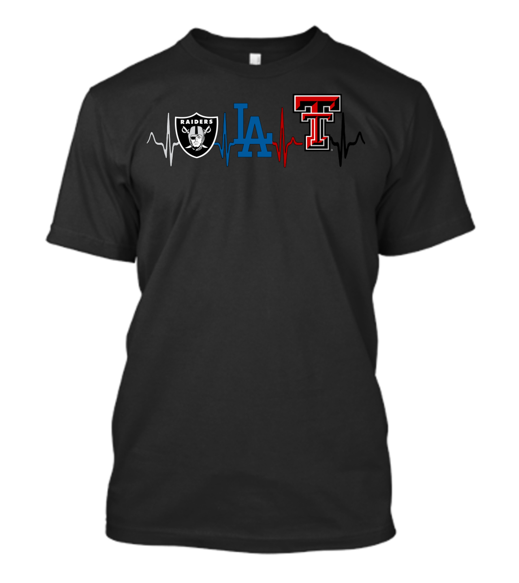 Raiders Dodgers Texas Tech Heartbeat Logo T-Shirt