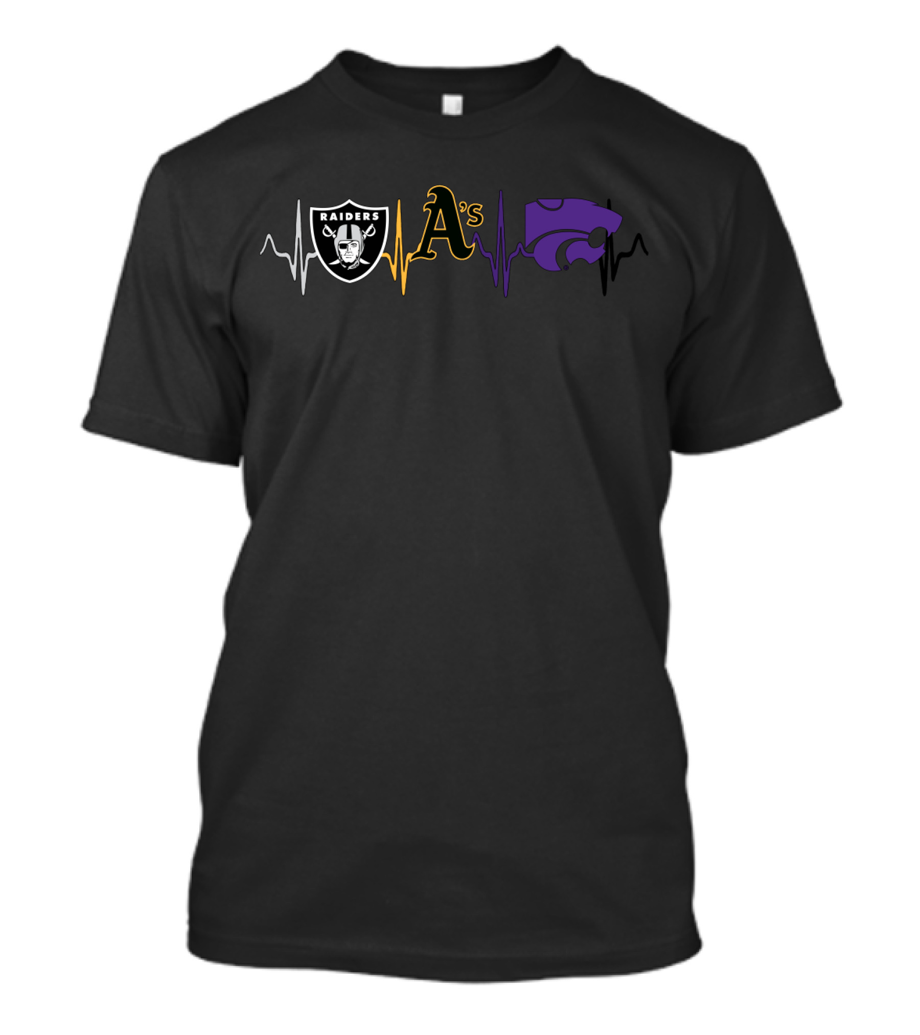 Raiders A's Kansas State Wildcats Heartbeat T-Shirt