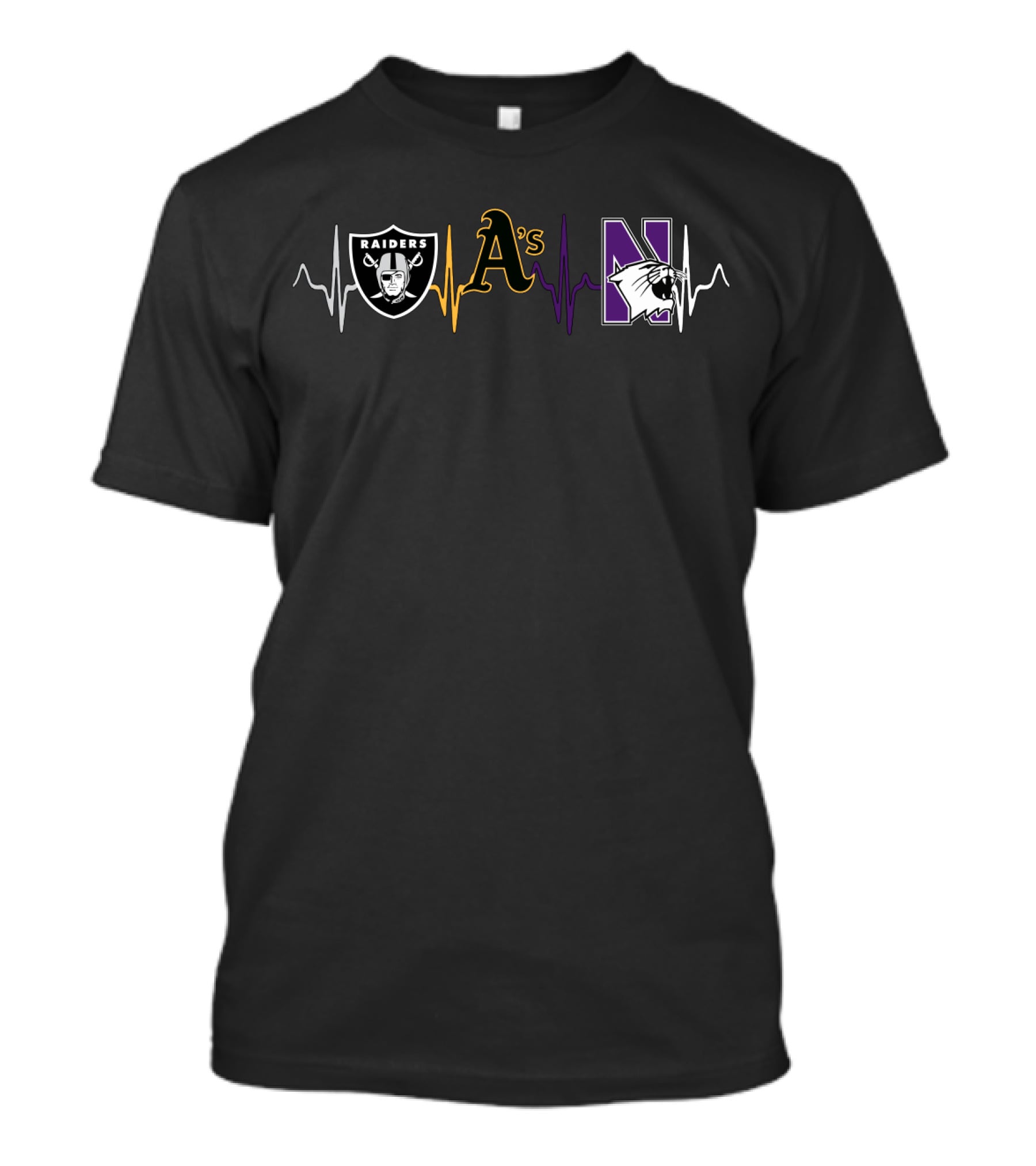 Raiders A's Northwestern Wildcats Heartbeat T-Shirt