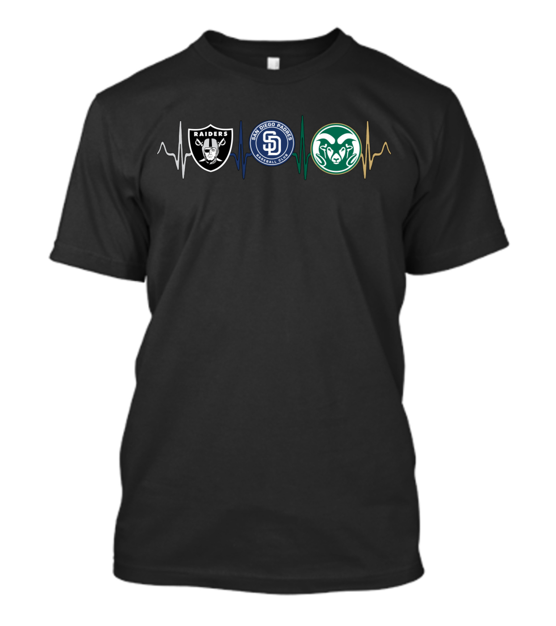 Raiders Padres Rams Heartbeat Fans Collection T-Shirt