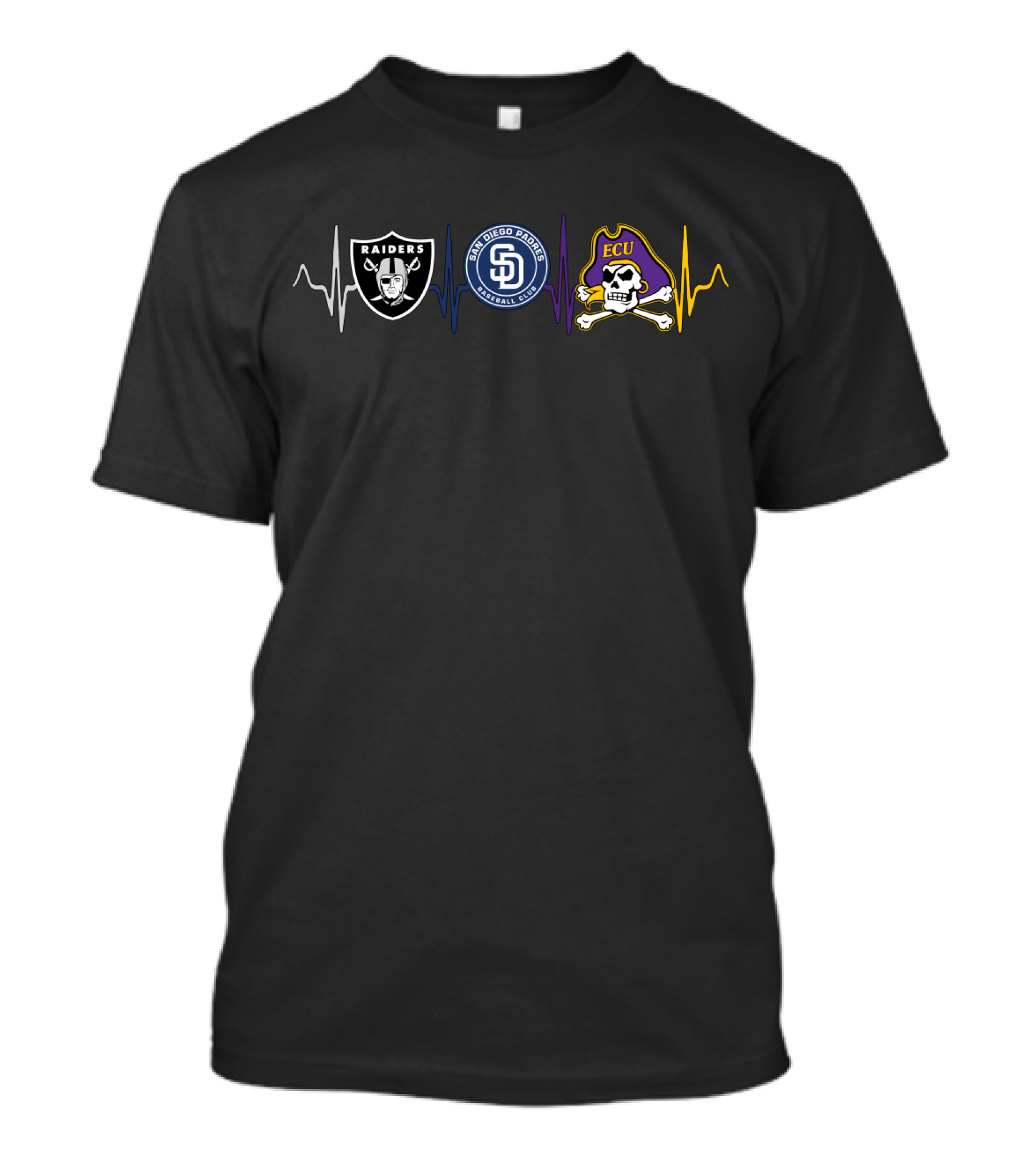 Raiders San Diego Padres Ecu Pirates Heartbeat T-Shirt