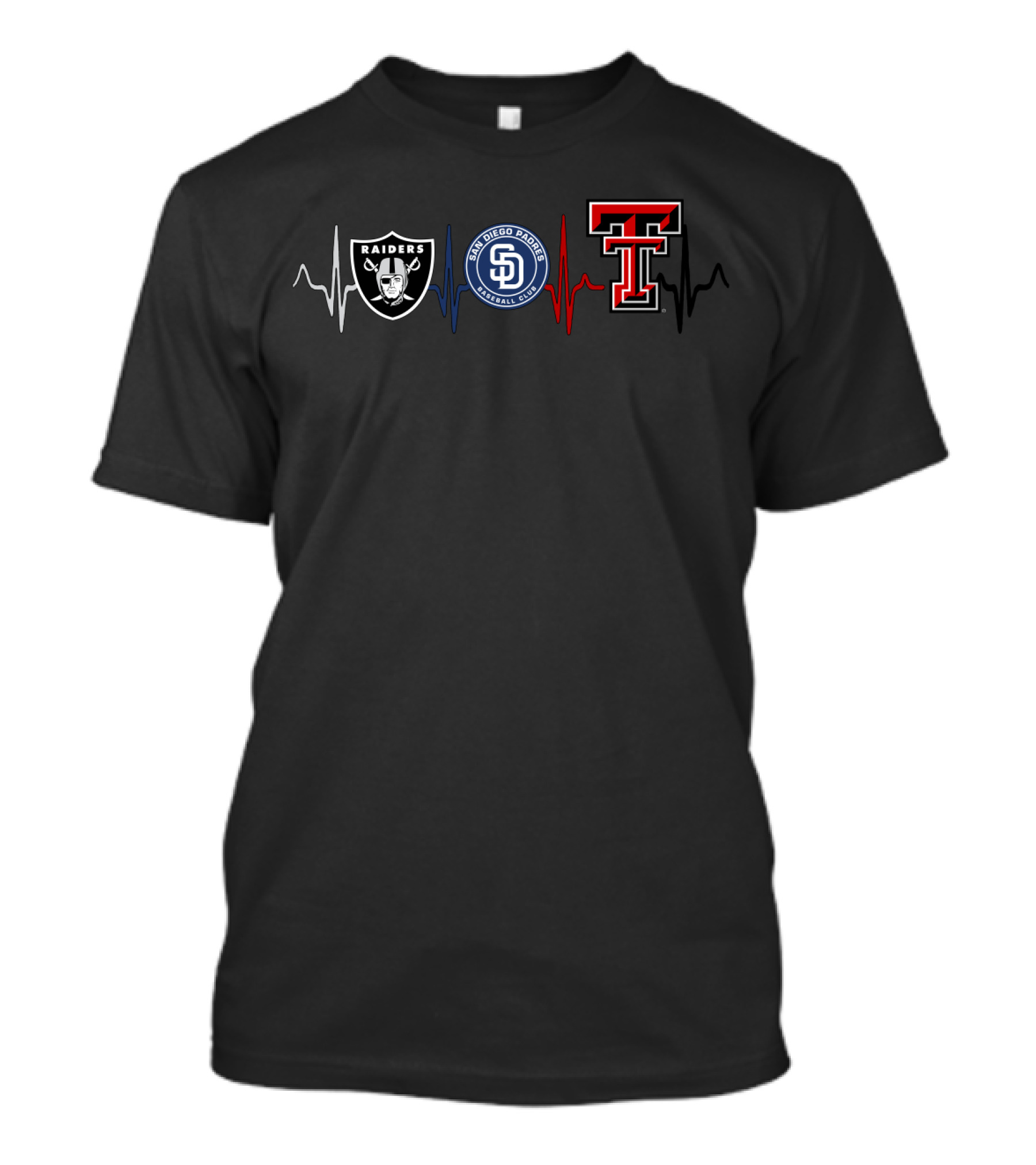 Raiders Padres Texas Tech Heartbeat Tribute T-Shirt