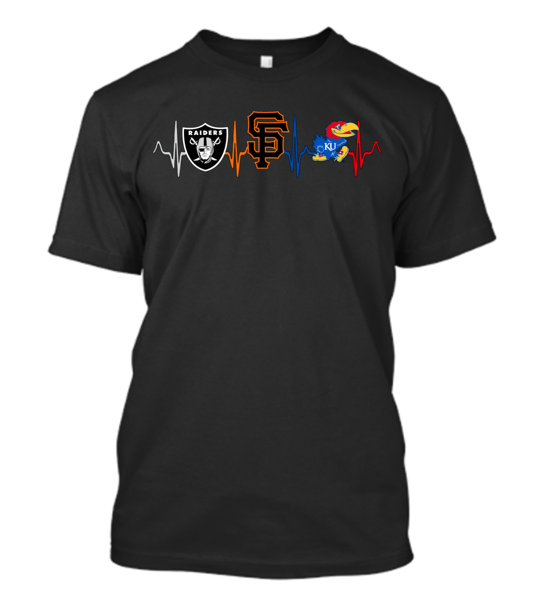 Raiders Giants Ku Jayhawks Heartbeat T-Shirt