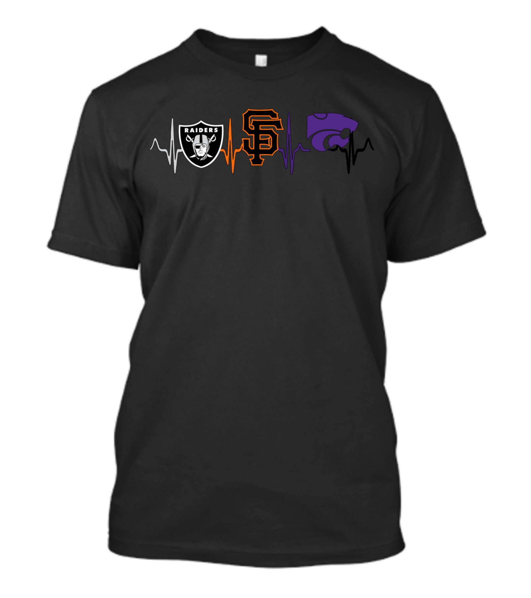 Raiders Heartbeat Giants Beat With K State Wildcats T-Shirt