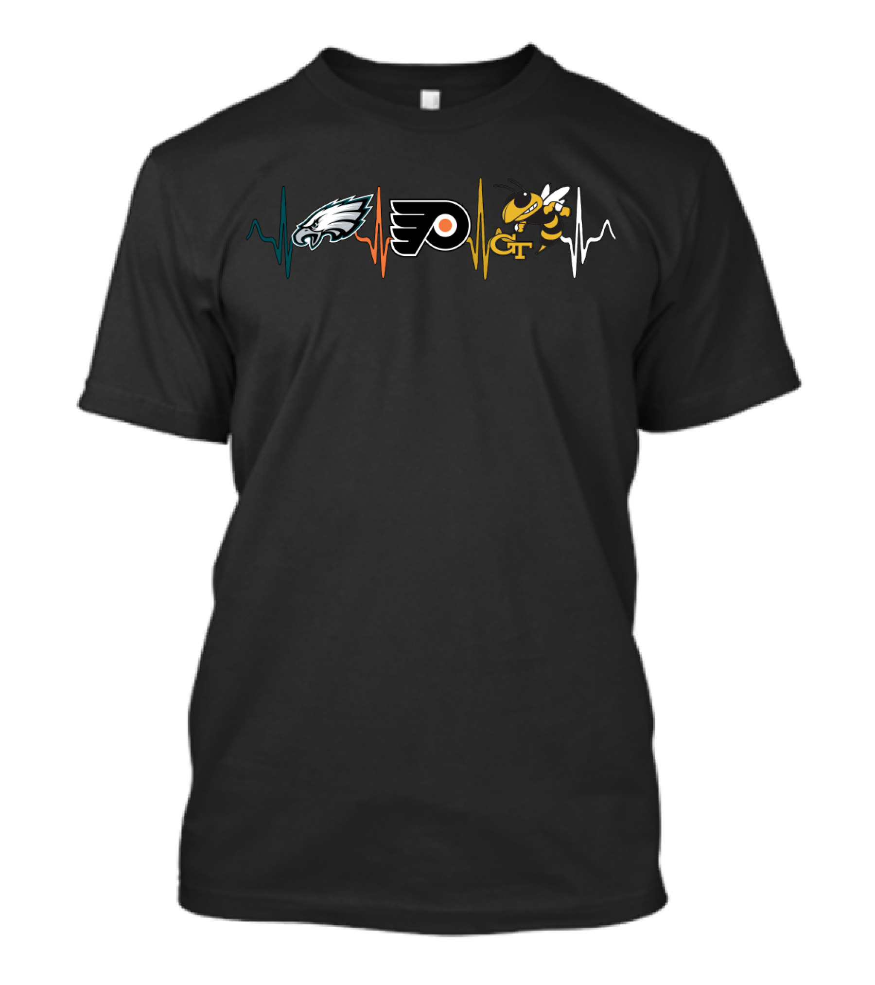 Philadelphia Eagles Flyers Georgia Tech Yellow Jackets Heartbeat T-Shirt