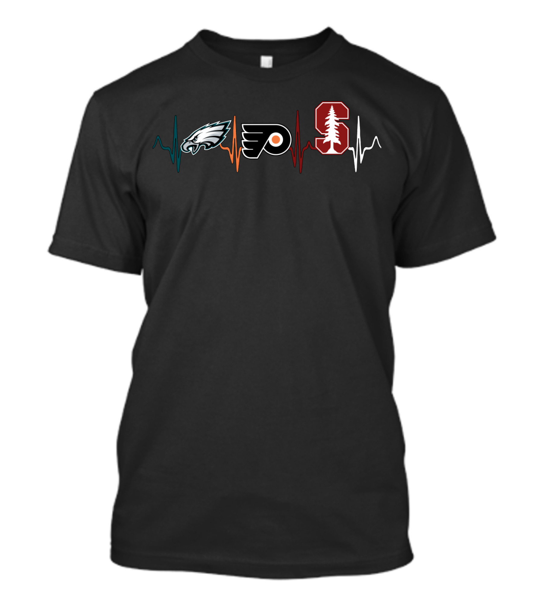 Philadelphia Eagles Flyers Stanford Cardinal Football Hockey Fan Heartbeat T-Shirt
