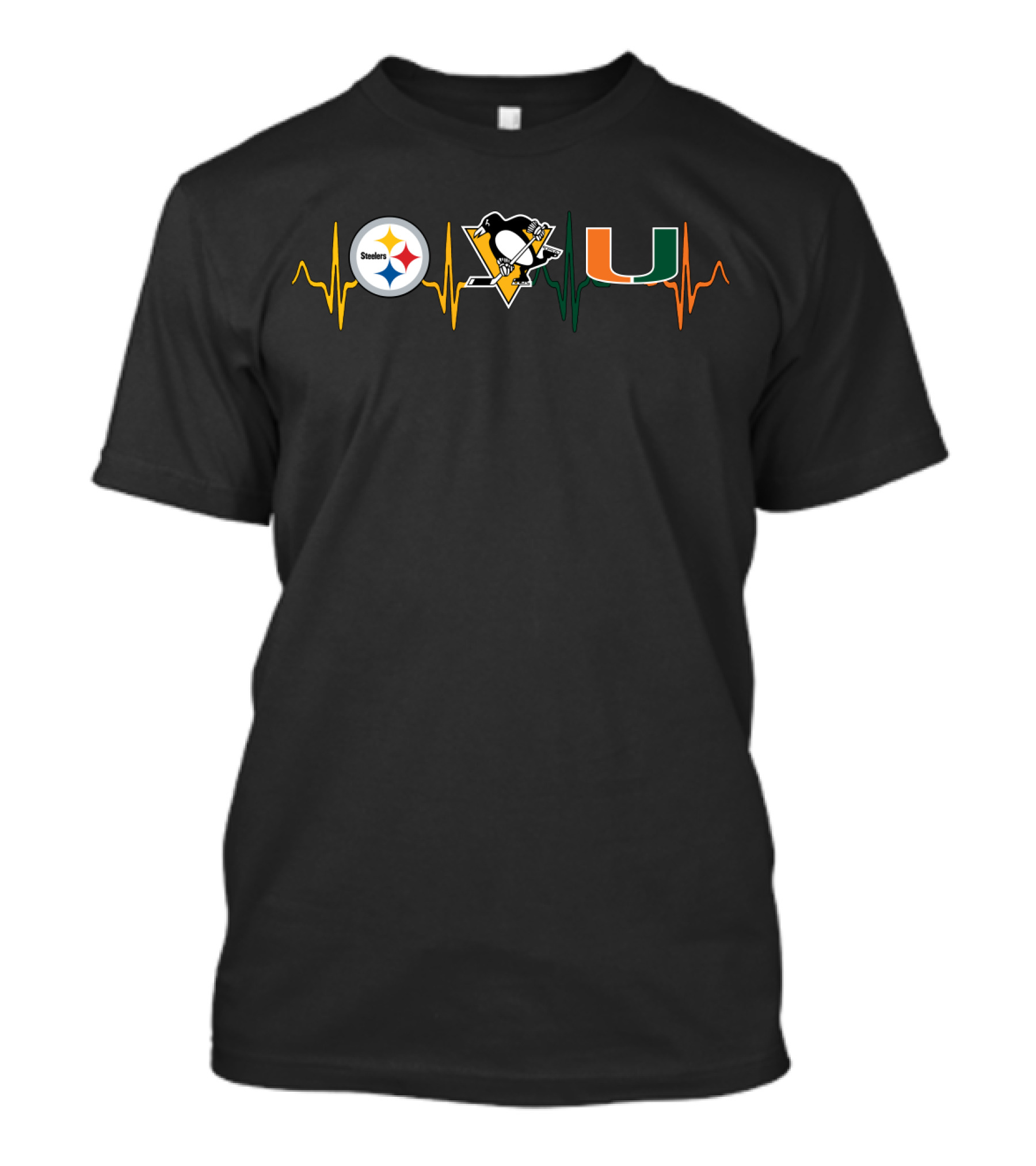Steelers Penguins Miami Hurricanes Heartbeat T-Shirt